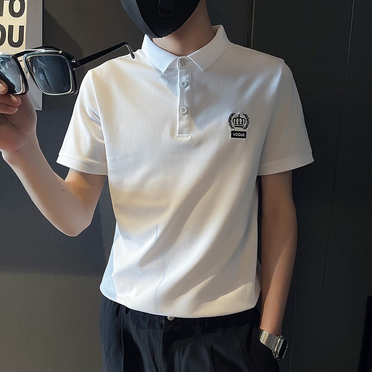 Модная рубашка с короткими рукавами и вышивкой для низких мужчин, базовая рубашка с половиной рукавов, майка с отложным...