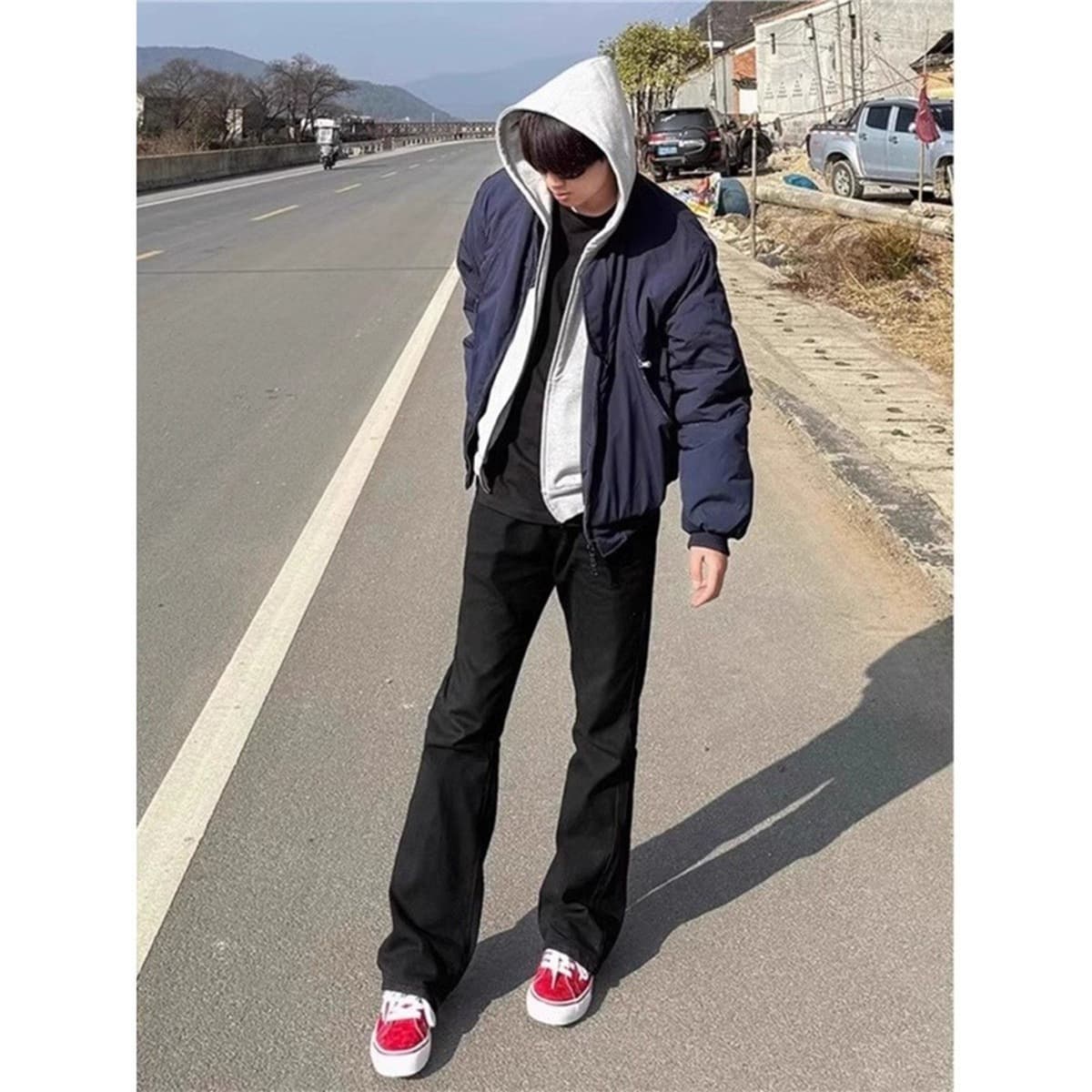 Студенческие джинсы Bootcut American Vibe с листьями ивы, мужские джинсы с низкой посадкой и средней талией, слегка...