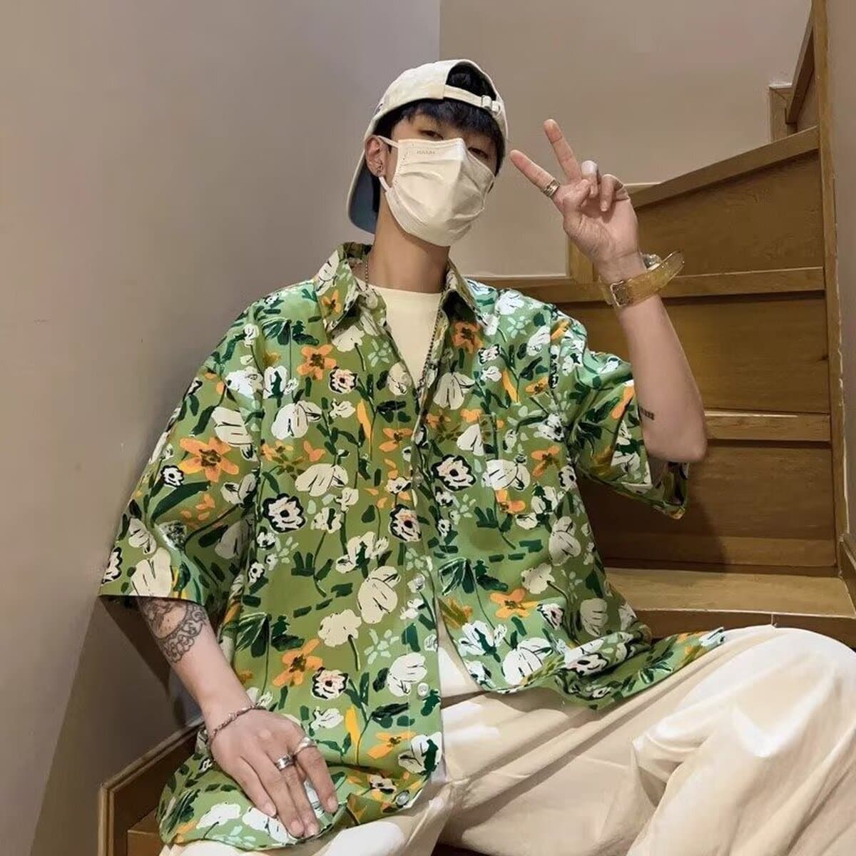 Мужская рубашка с гавайским цветочным принтом, короткий рукав, из ледяного шелка, модная пляжная рубашка, летняя тонкая...