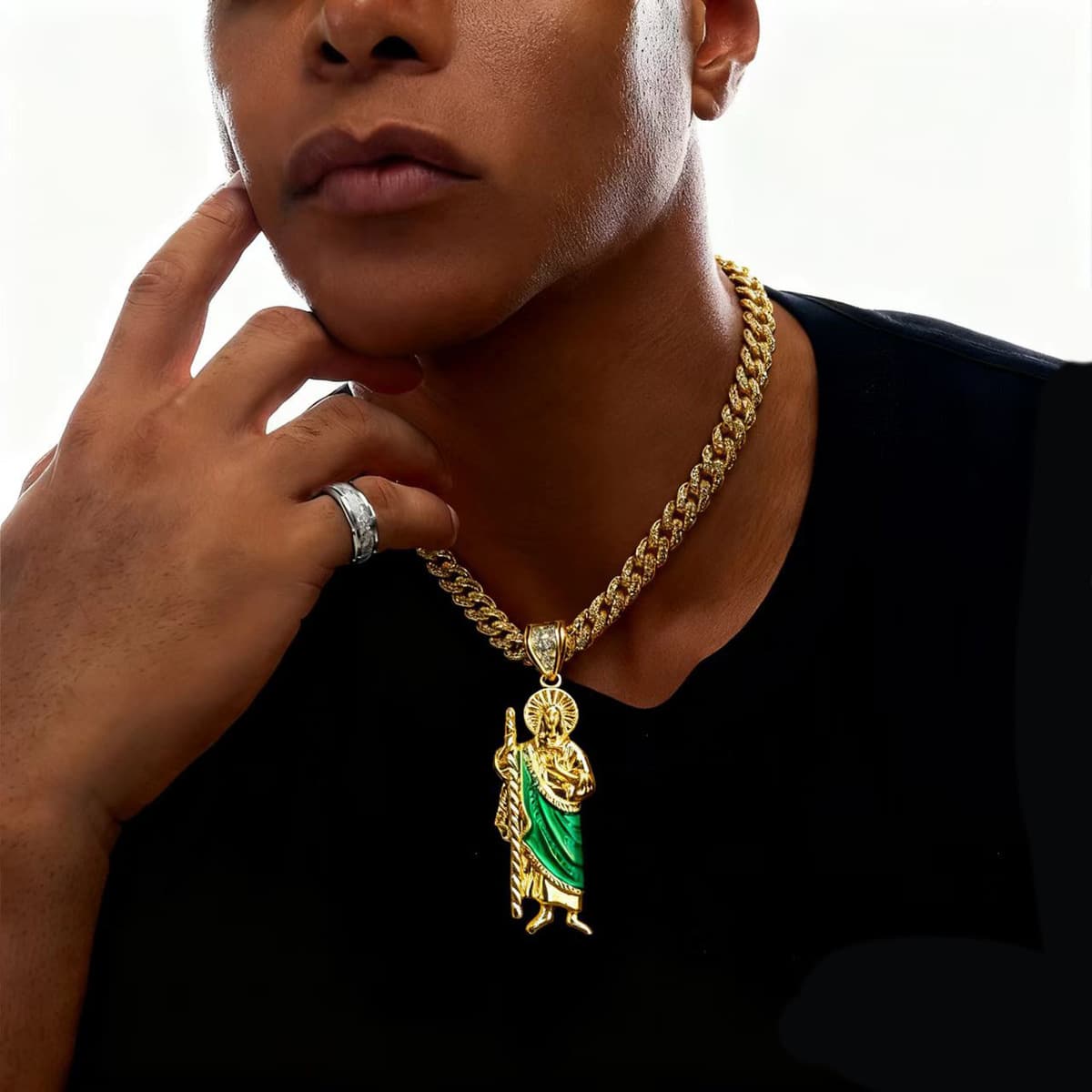 Европейские и американские трансграничные капающие масла Религия Св. Иуда Сплав подвески для мужчин 8MM кубинские цепи...