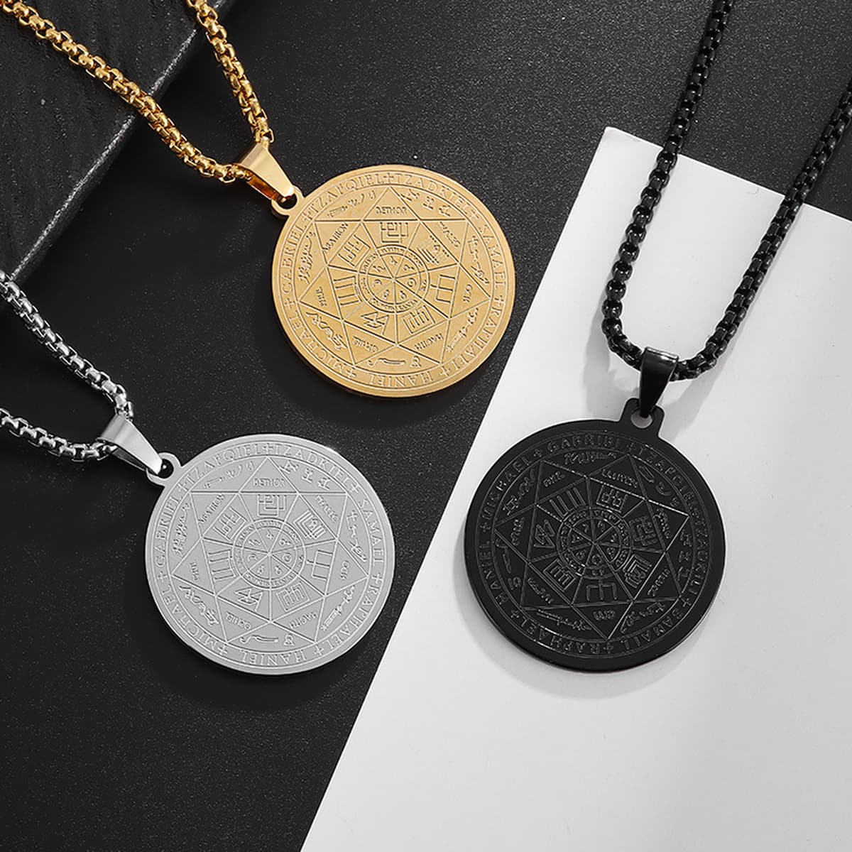 Подвеска "Семь ангелов" с магическим массивом, религиозный тотем, рунический знак, круглое мужское ожерелье из нержавеющей...