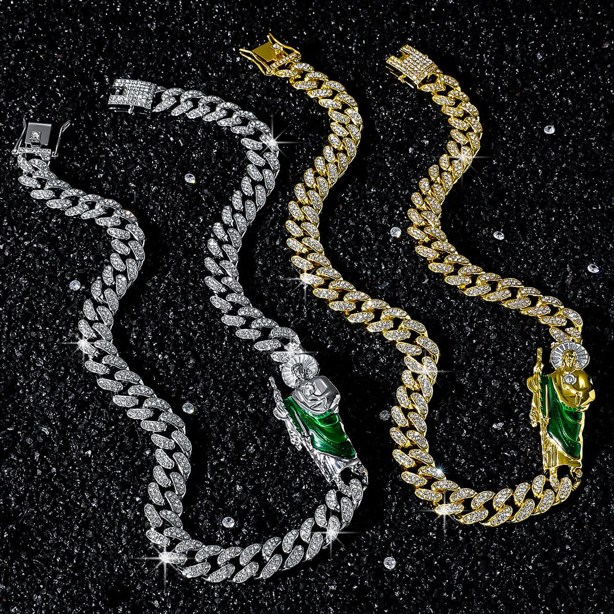 Мужское 12 мм полное бриллиантовое кубинское цепочка религиозное святое Иуде колье цепи ожерелье Европа-Европа...