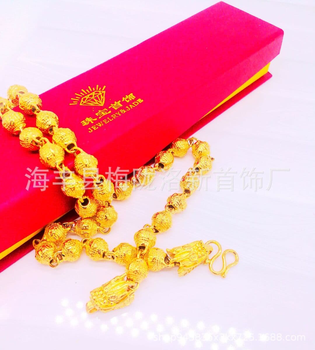 Шесть слов мантра ожерелье из круглых бусин из чистой латуни, позолоченные Мужские украшения, мужские властные украшения...