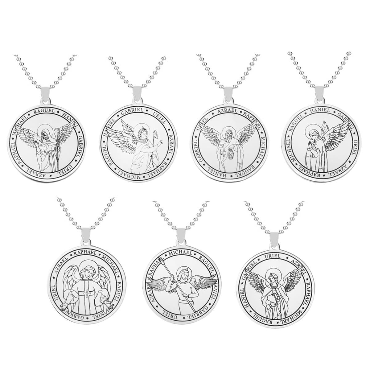 Европейский и американский трансграничный титановый стальной кулон семь ангелов религиозное ожерелье мужское круглое...