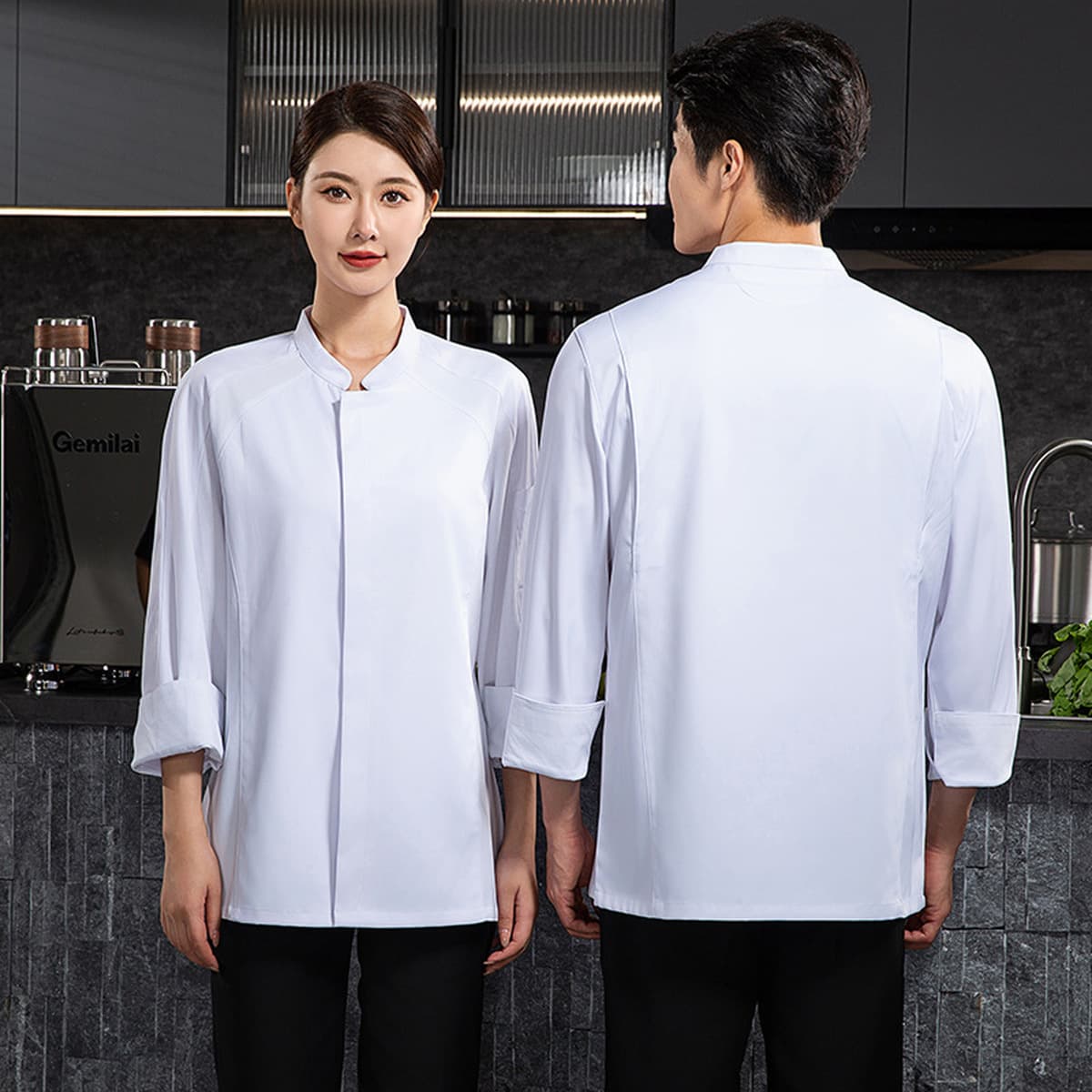 Stretch Executive Chef Шеф-повар с длинными рукавами Отель Ресторан Шеф-повар Комбинезоны Мужской