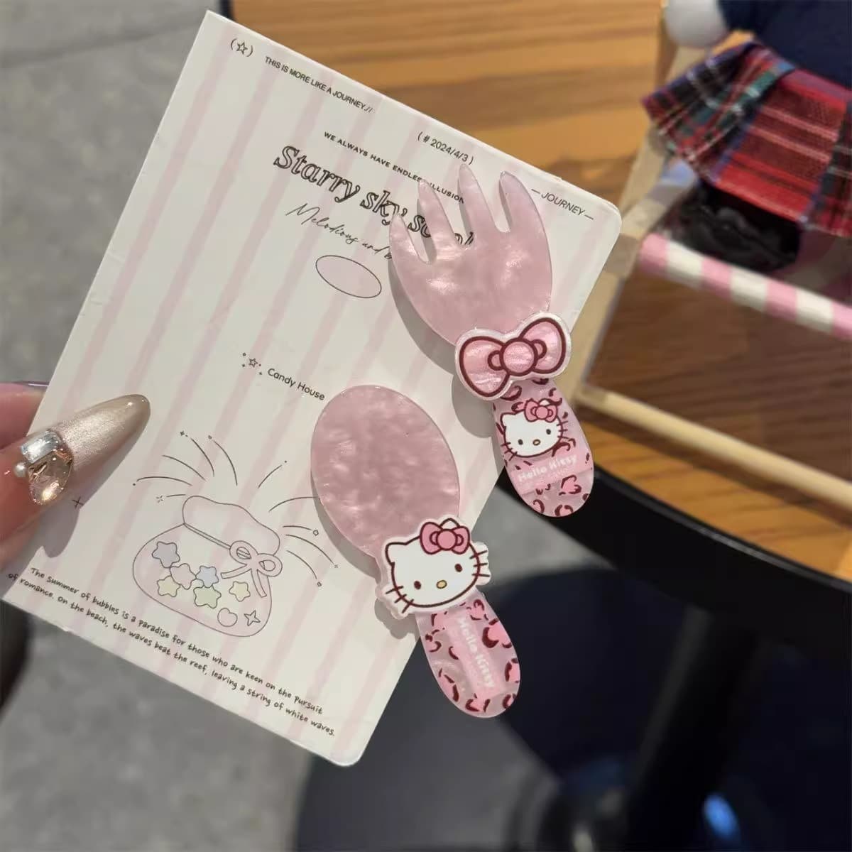 Милый розовый леопардовый принт KT Cat заколка для волос Сладкая девушка ложка вилка