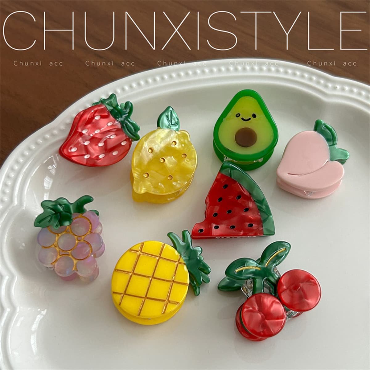 Одна пара зажимов выглядит лучше ~ Высокие черепа, милые фрукты, маленькие волосы, клубничные красные челки, заколки для...