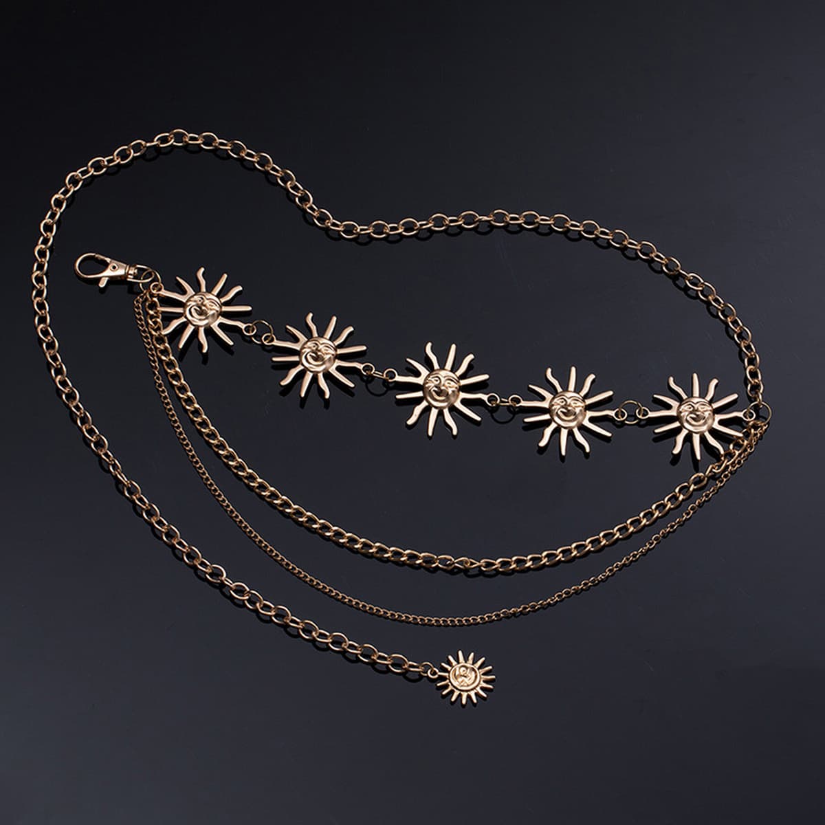 Элегантная металлическая поясная цепочка с подсолнухом для женщин, регулируемый аксессуар для талии платья, многослойный...