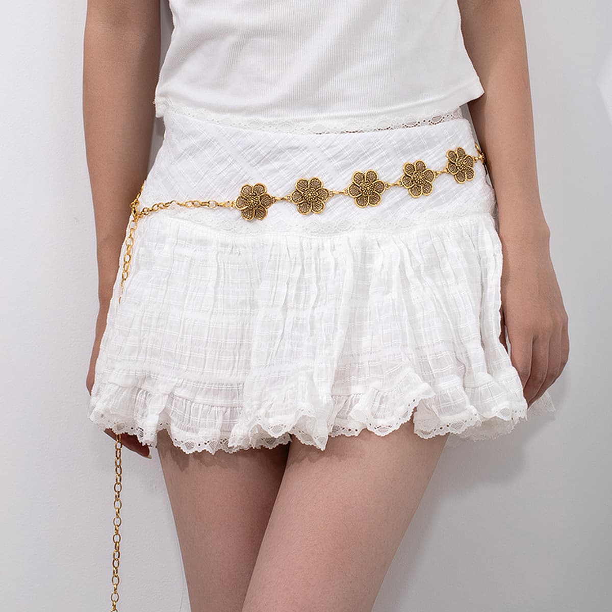 Элегантная металлическая поясная цепочка с подсолнухом для женщин, регулируемый аксессуар для талии платья, многослойный...