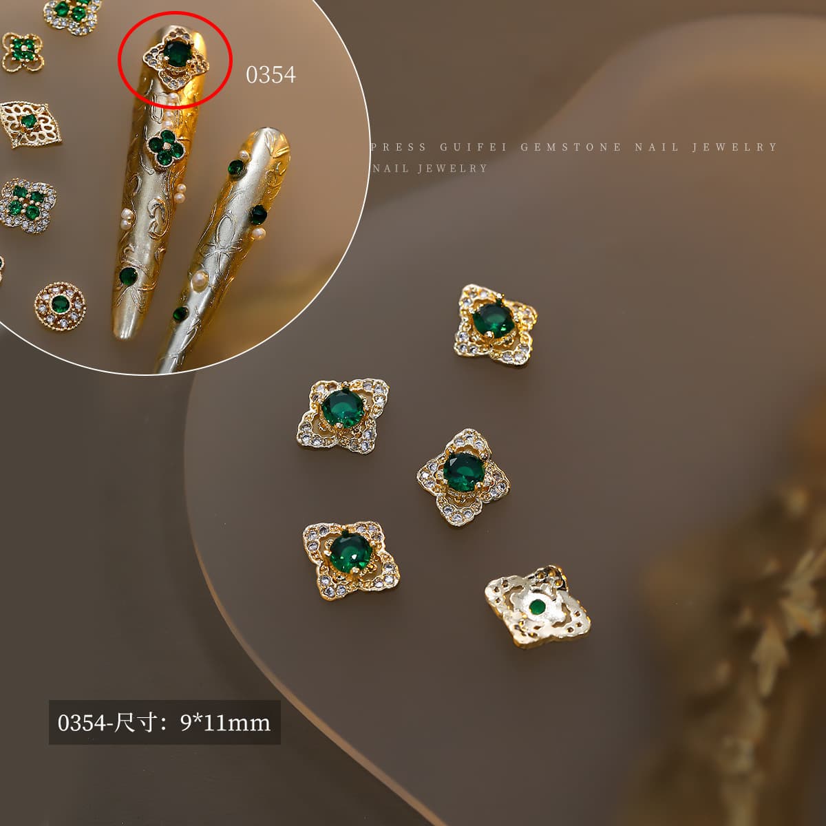 Ювелирные изделия со стразами для дизайна ногтей из изумрудного сплава, популярные на Xiaohongshu, роскошные украшения для...