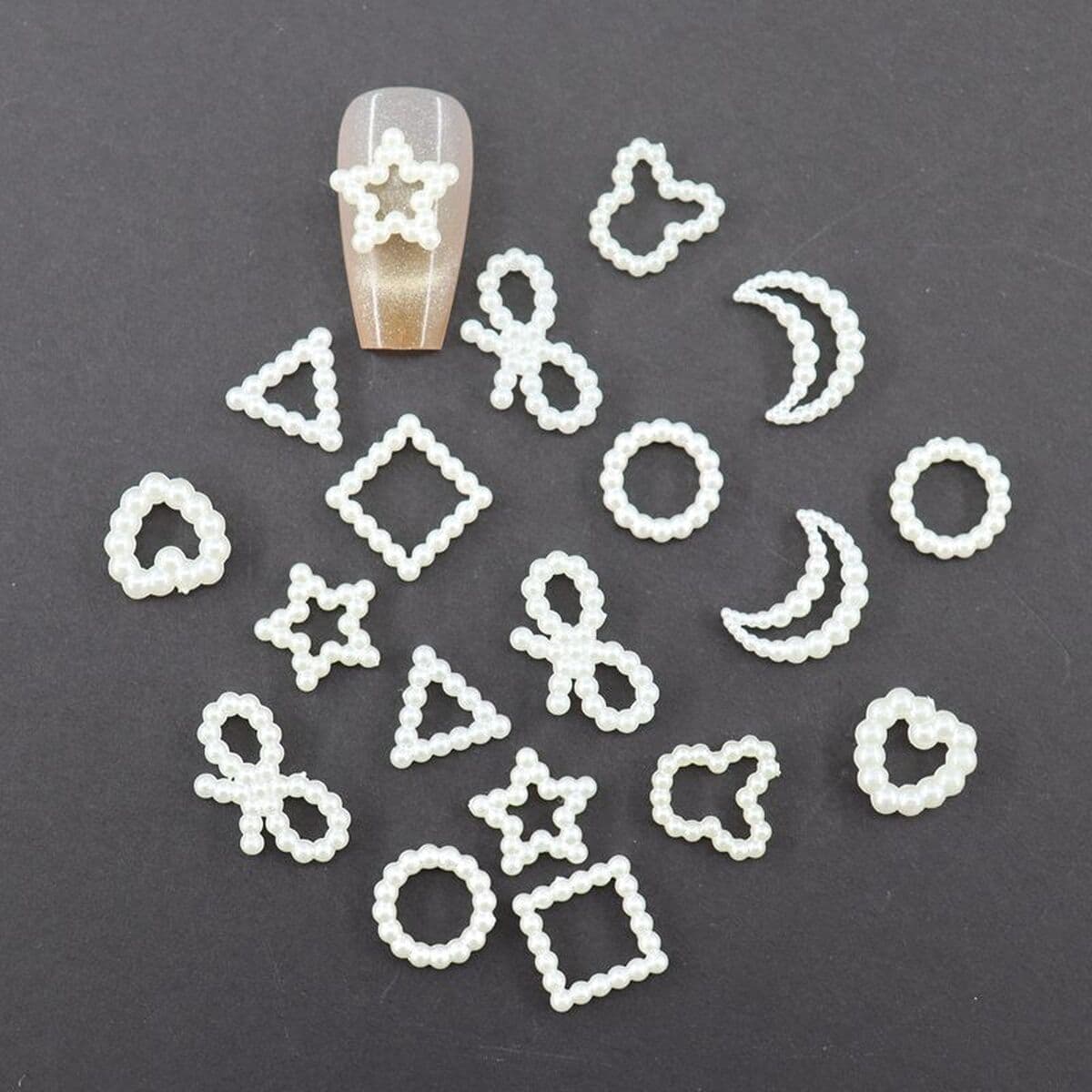 Новый маникюр ювелирная смола имитация жемчуга рисового белого любовного лука пятиконечная звезда луна дикая трехмерная...