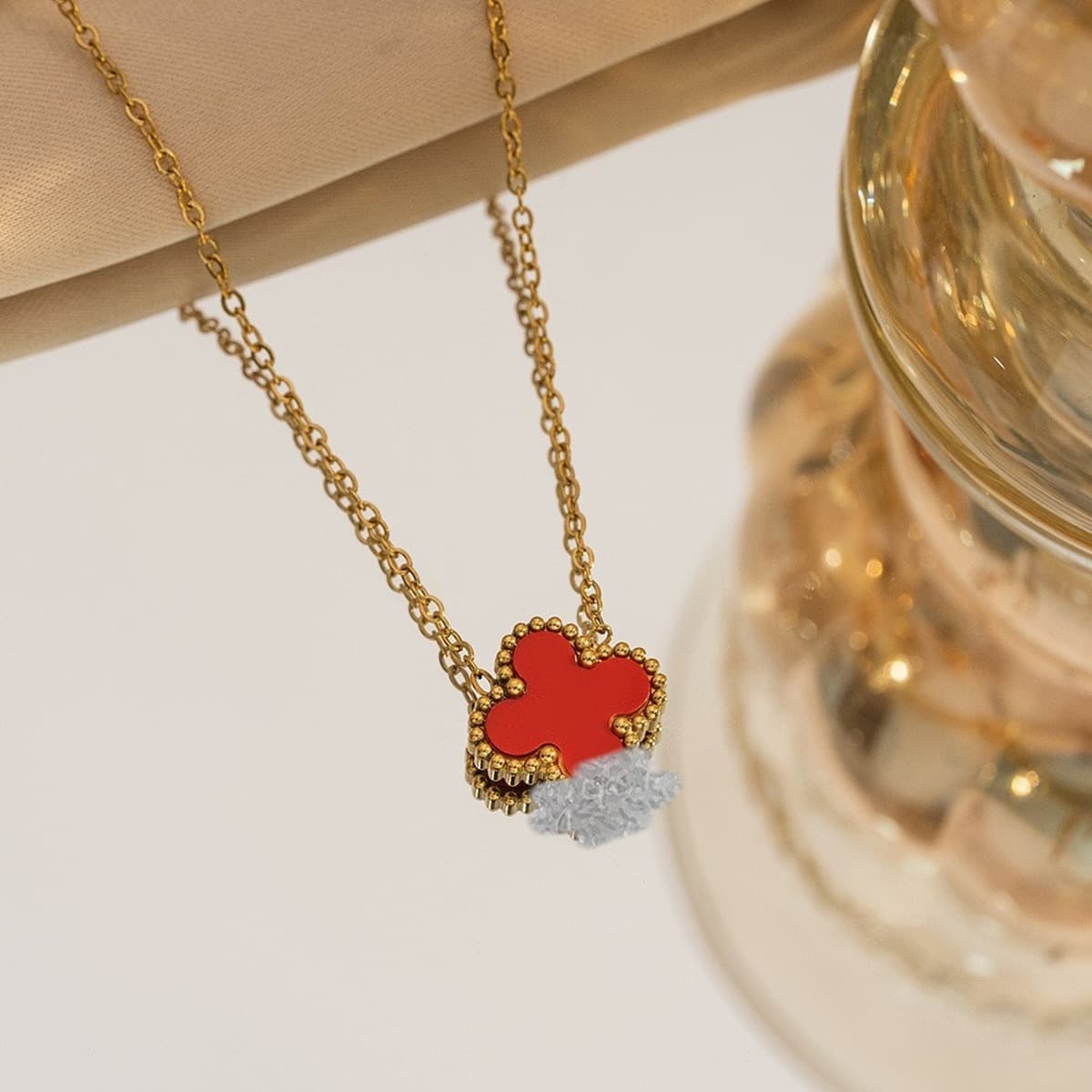 Ожерелье с четырехлистным клевером, титановая сталь, легкая роскошь, высококачественное женское модное двустороннее...