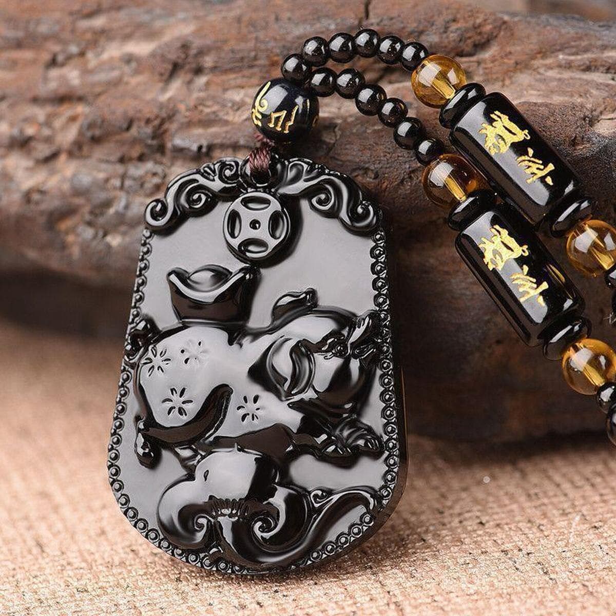 Черное стекло, высококачественный кулон с изображением знака зодиака, имитация обсидиана, мужское модное ожерелье, подарок,...