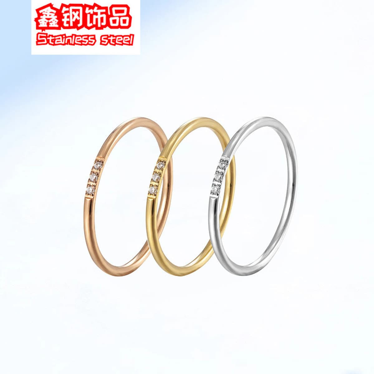 Кольцо в корейском стиле из титановой стали 18k с тремя камнями для женщин, не тускнеющее, гладкое, из нержавеющей стали,...