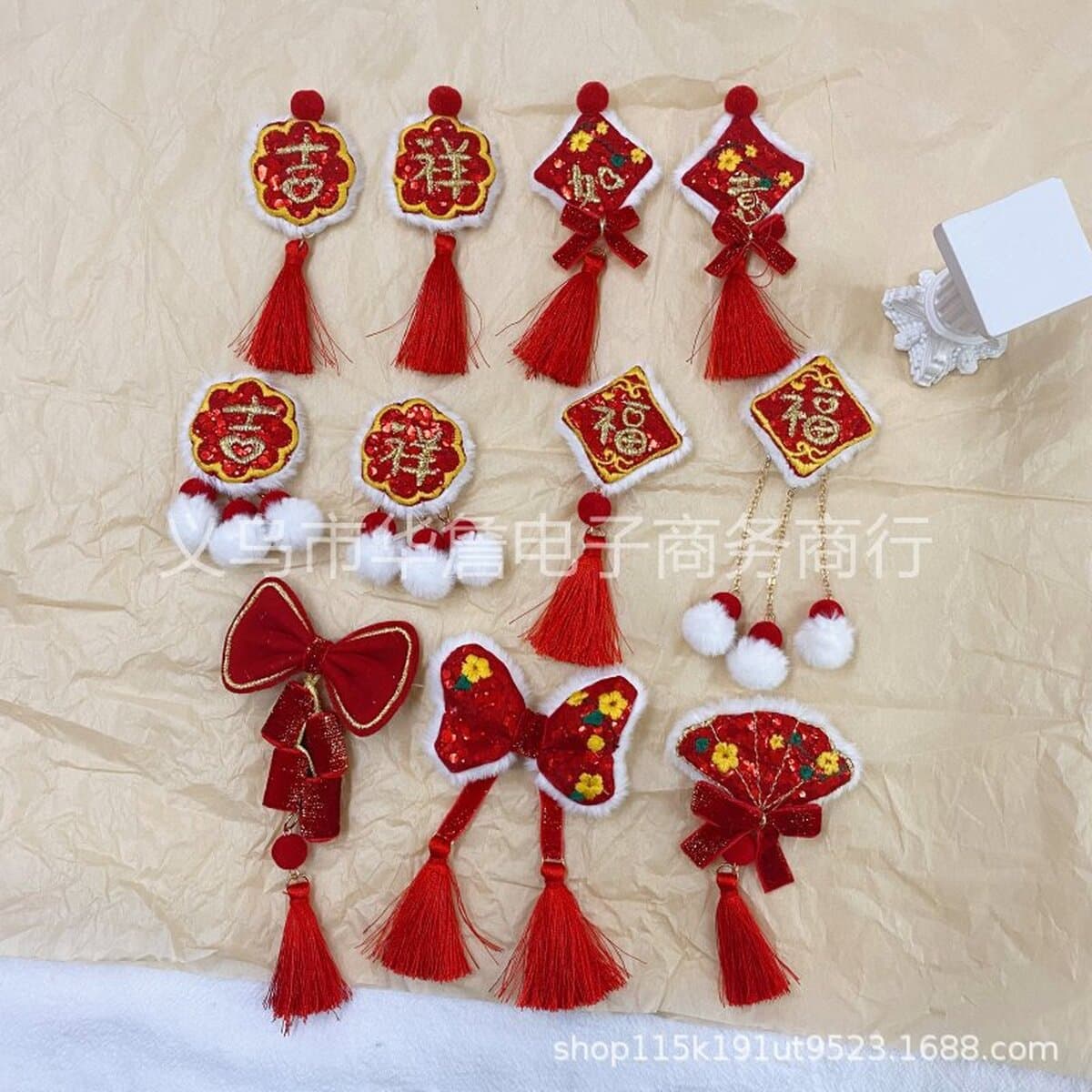 Новогодние большие красные праздничные аксессуары для волос Lucky слово кисточка лук аксессуары чехол для телефона DIY