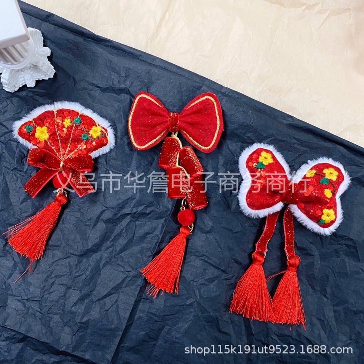 Новогодние большие красные праздничные аксессуары для волос Lucky слово кисточка лук аксессуары чехол для телефона DIY