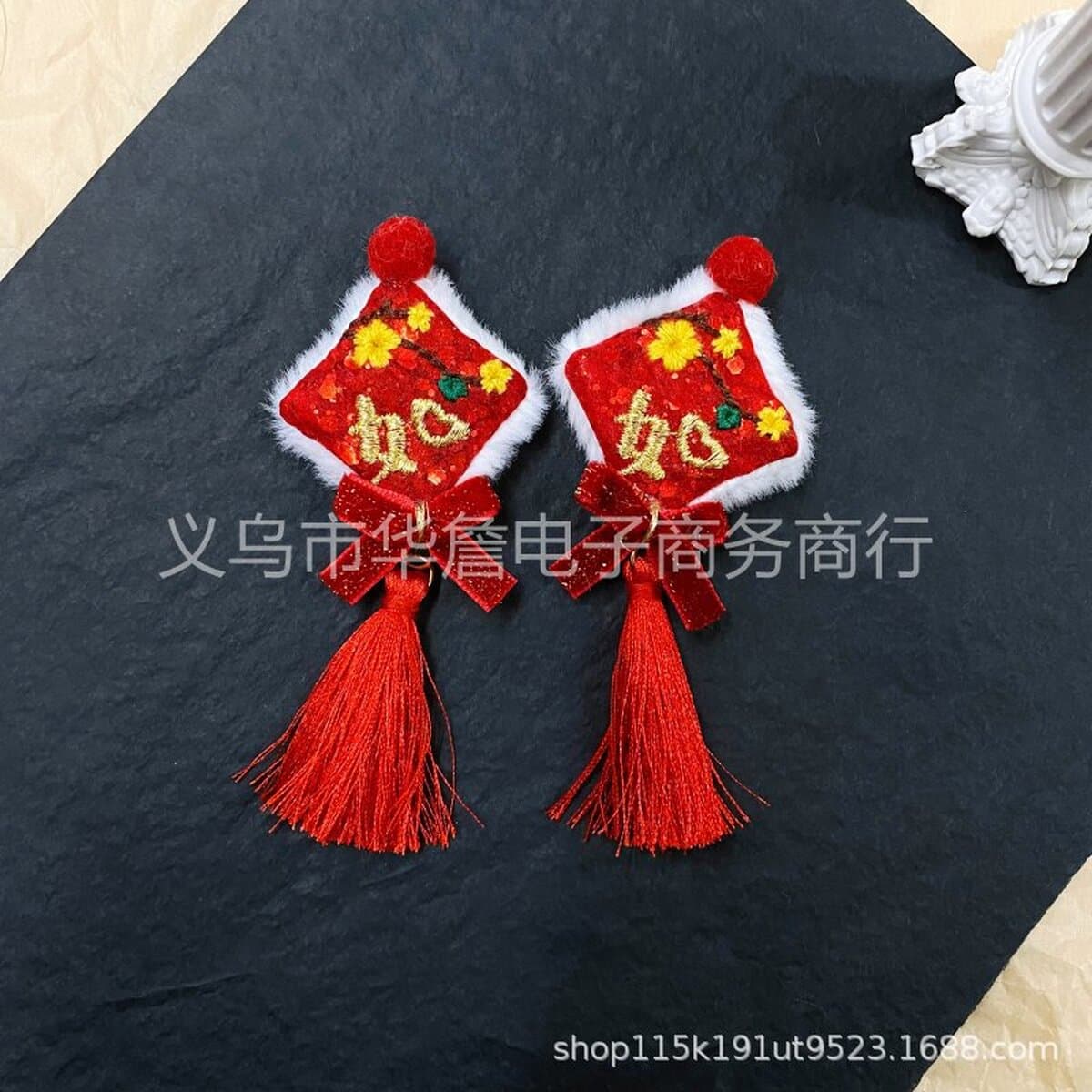 Новогодние большие красные праздничные аксессуары для волос Lucky слово кисточка лук аксессуары чехол для телефона DIY