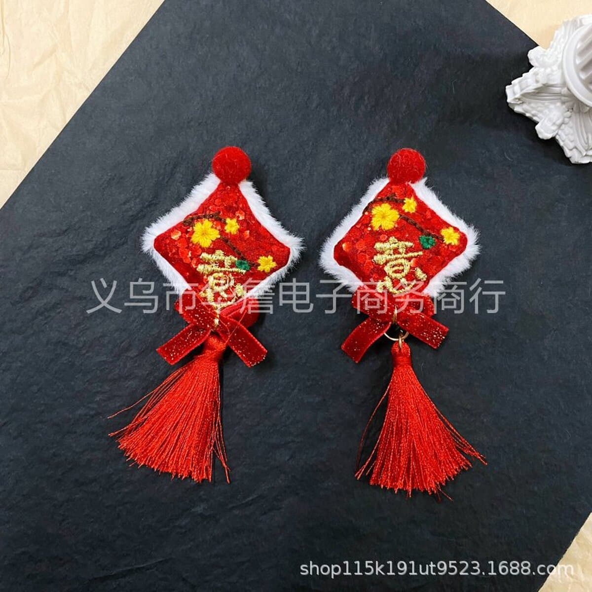 Новогодние большие красные праздничные аксессуары для волос Lucky слово кисточка лук аксессуары чехол для телефона DIY