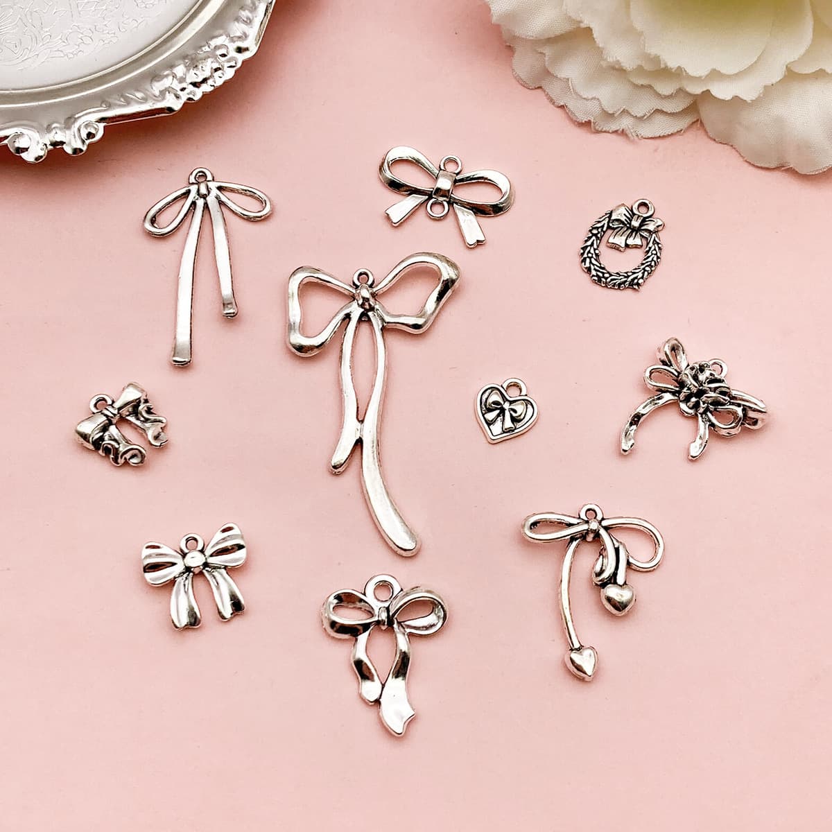 10 бант diy сплав ажурный милый кулон шарм ручной работы ожерелье браслет серьги аксессуары