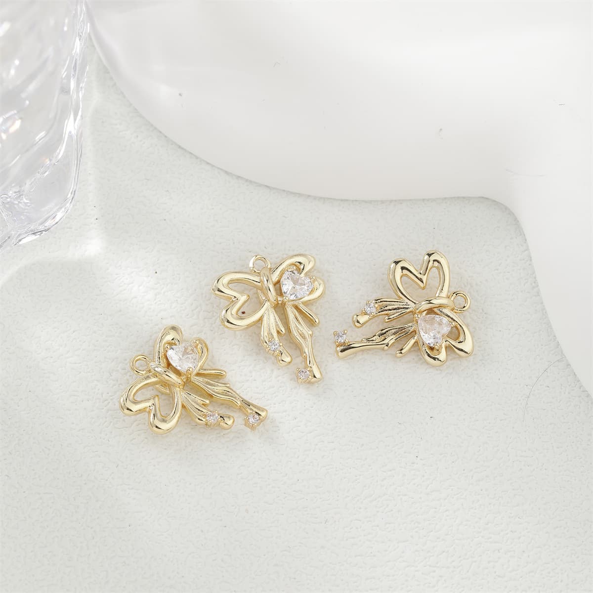 Медные аксессуары для рукоделия с сохранением цвета, покрытые 18-каратным золотом, в форме банта, для подвесок, серег,...