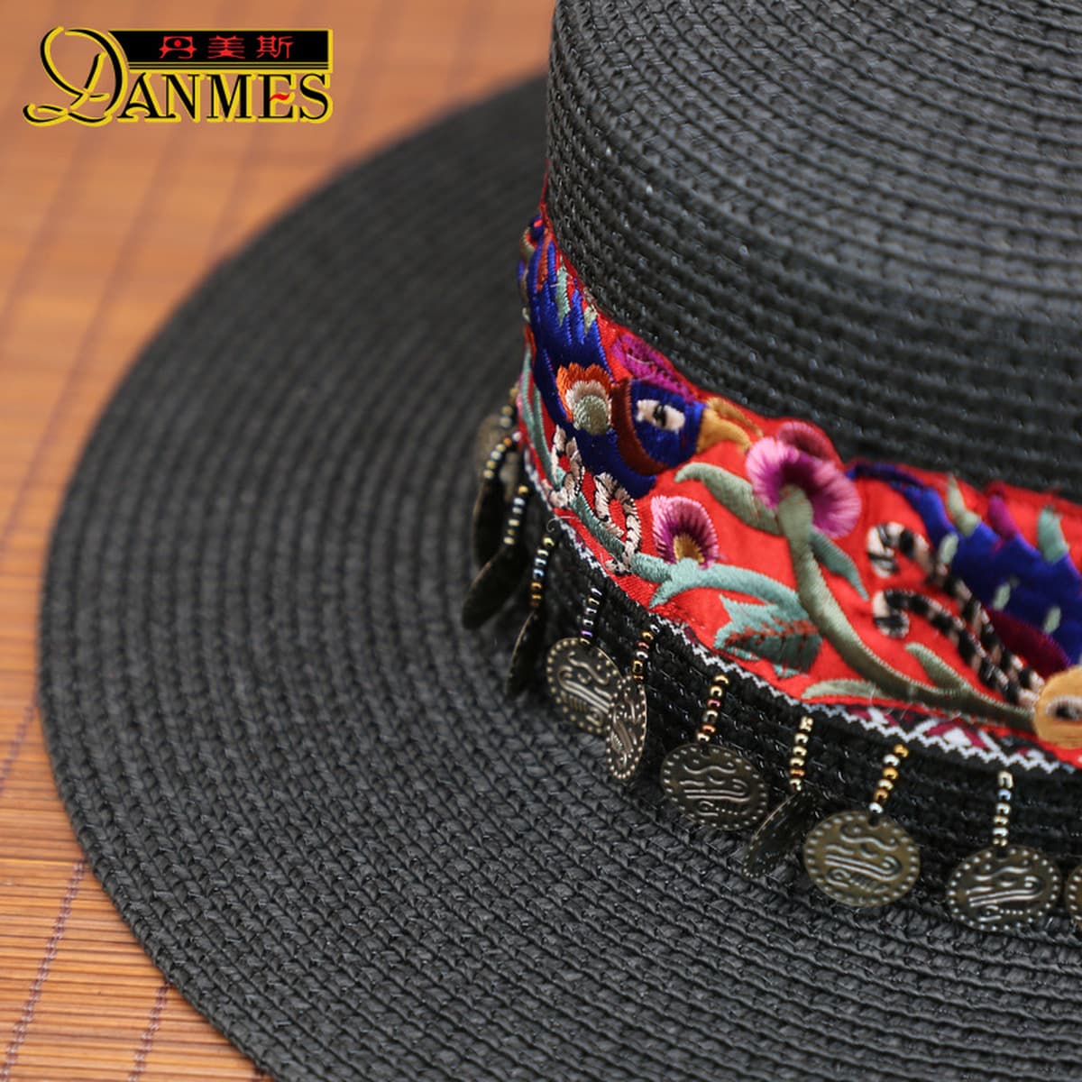 Новая национальная Мода вышитая шляпа от солнца с большими полями женская художественная ретро с плоскими полями модная...