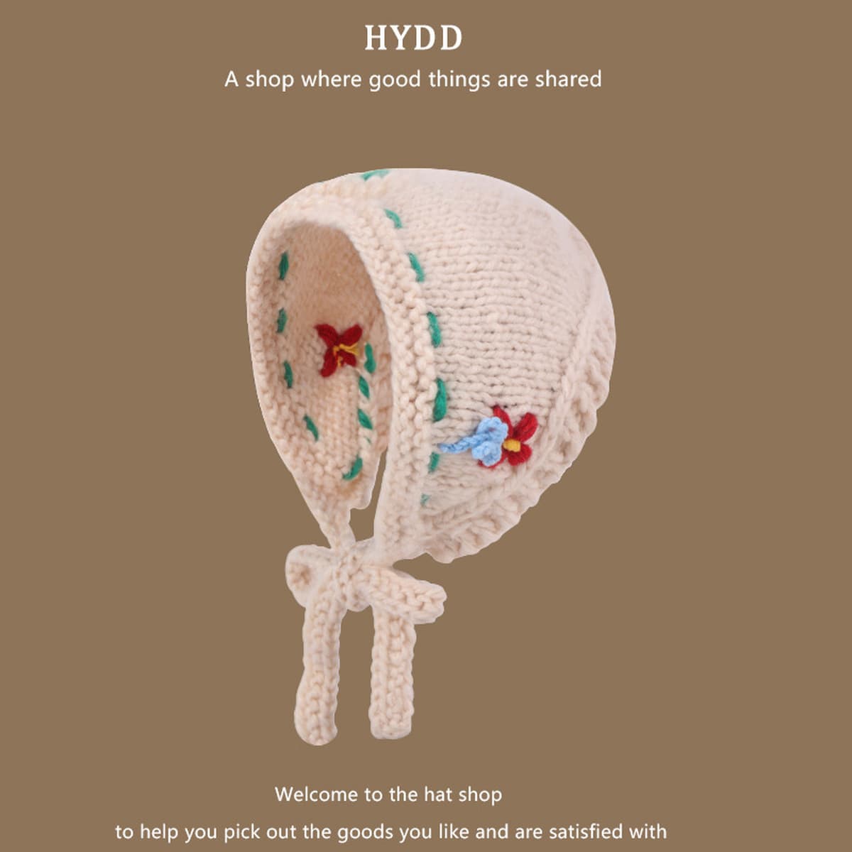 Японский ретро ручной работы трикотажный треугольный шарф женский осень и зима ins сладкие и милые цветы шерстяные тюрбаны