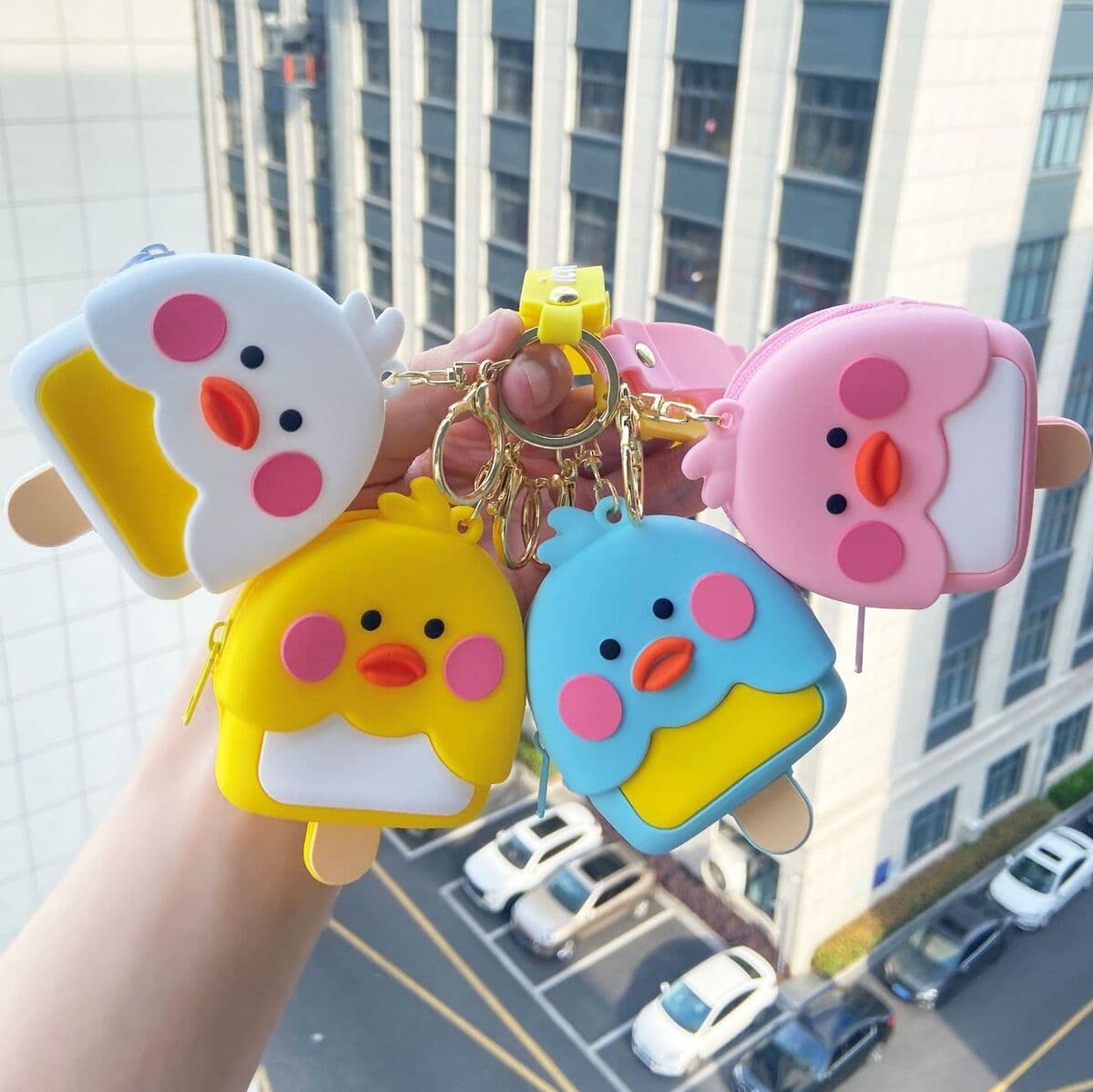 Силиконовый кошелек-брелок в виде утки для монет и ключей, подвеска для детского рюкзака, чехол для ключей, держатель для...