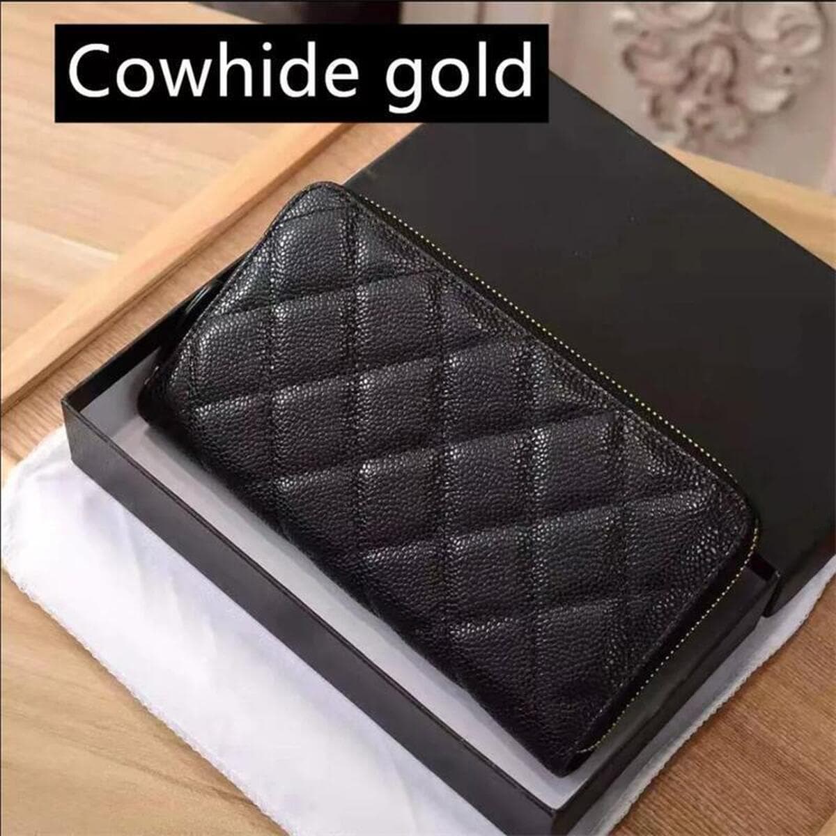 Кошелек Chanel женский стеганый, длинный, цвет «кавайар», на молнии, с отделениями для визиток и кредитных карт, из овчины с...