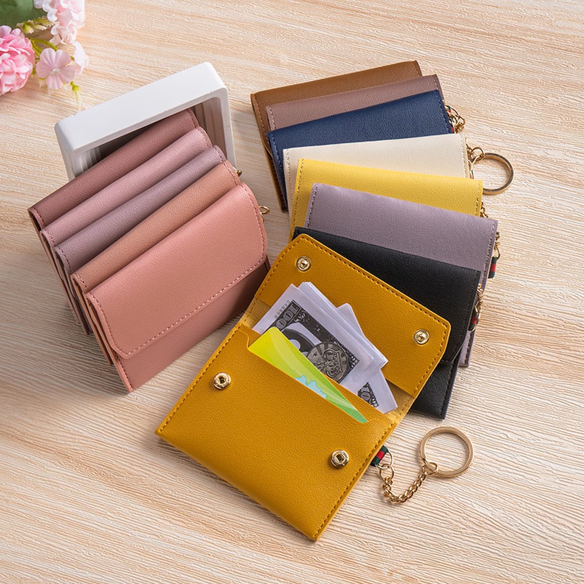 Ультратонкий держатель для визитных карточек с отделением для карт для женщин, компактный мини-кошелек для мелочи,...