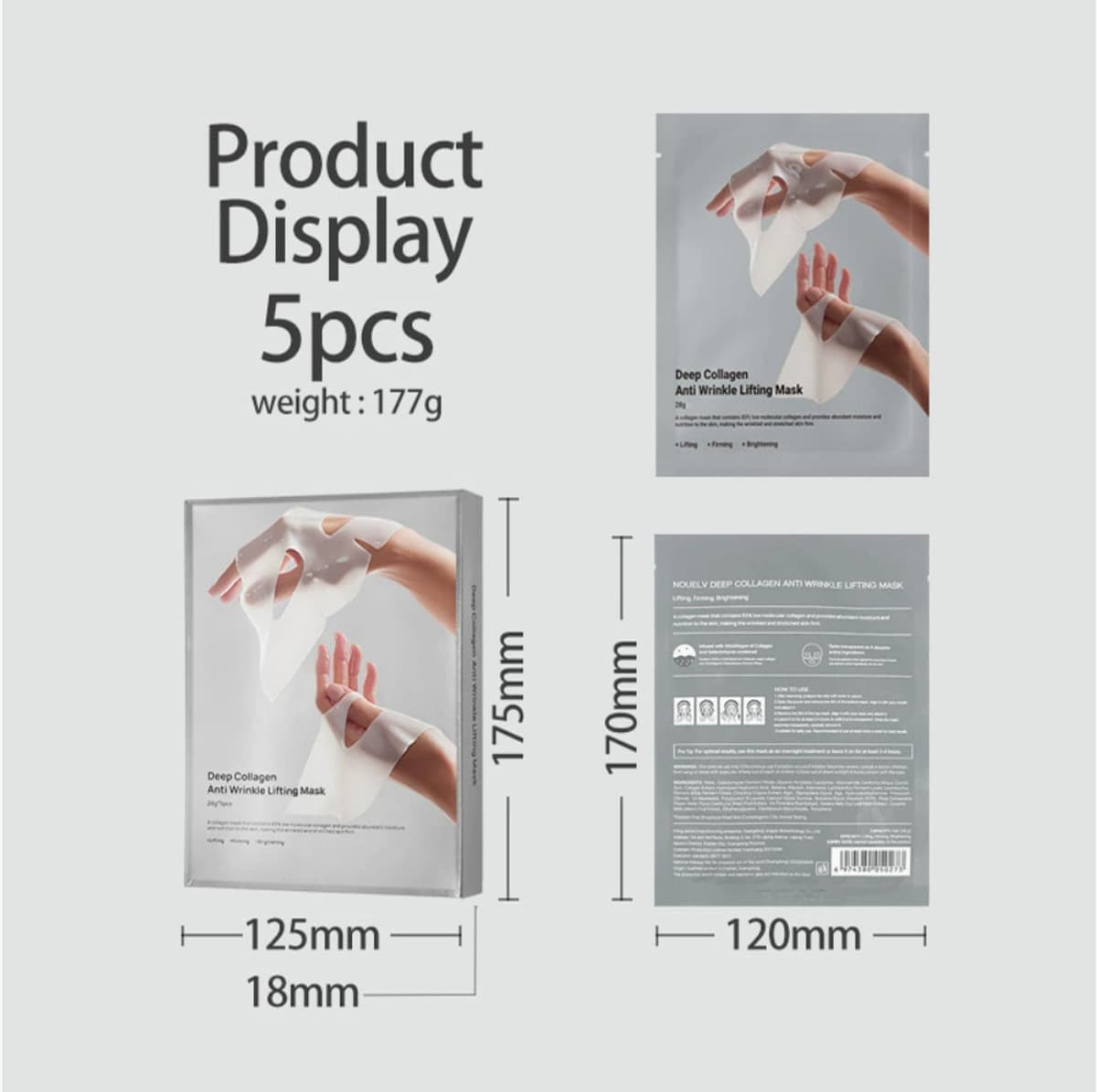 Маска для лица с биоколлагеном для трансграничной торговли, увлажняющая, подтягивающая, гидрогелевая (раздельная),...