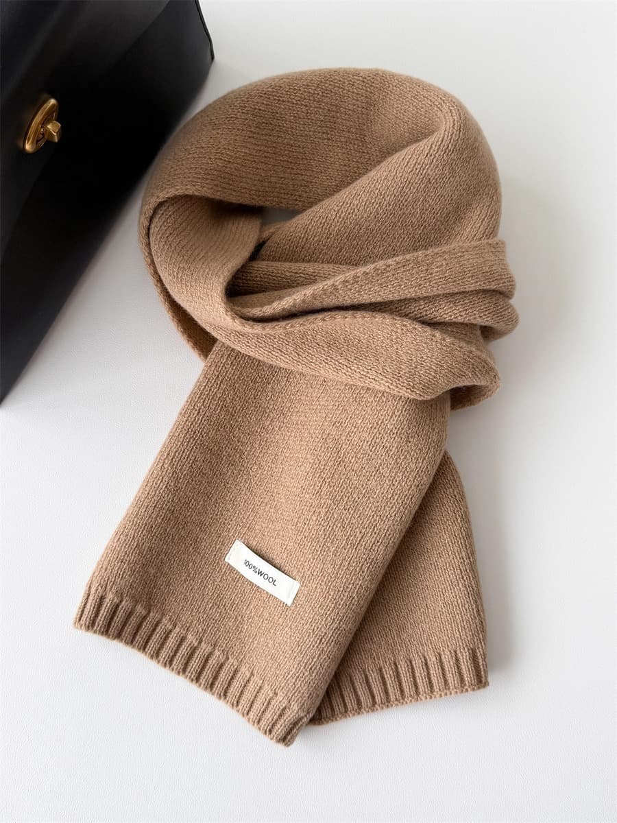 Корейский стиль, новый универсальный однотонный шарф из 100% чистой шерсти, женский осенне-зимний теплый вязаный шарф,...