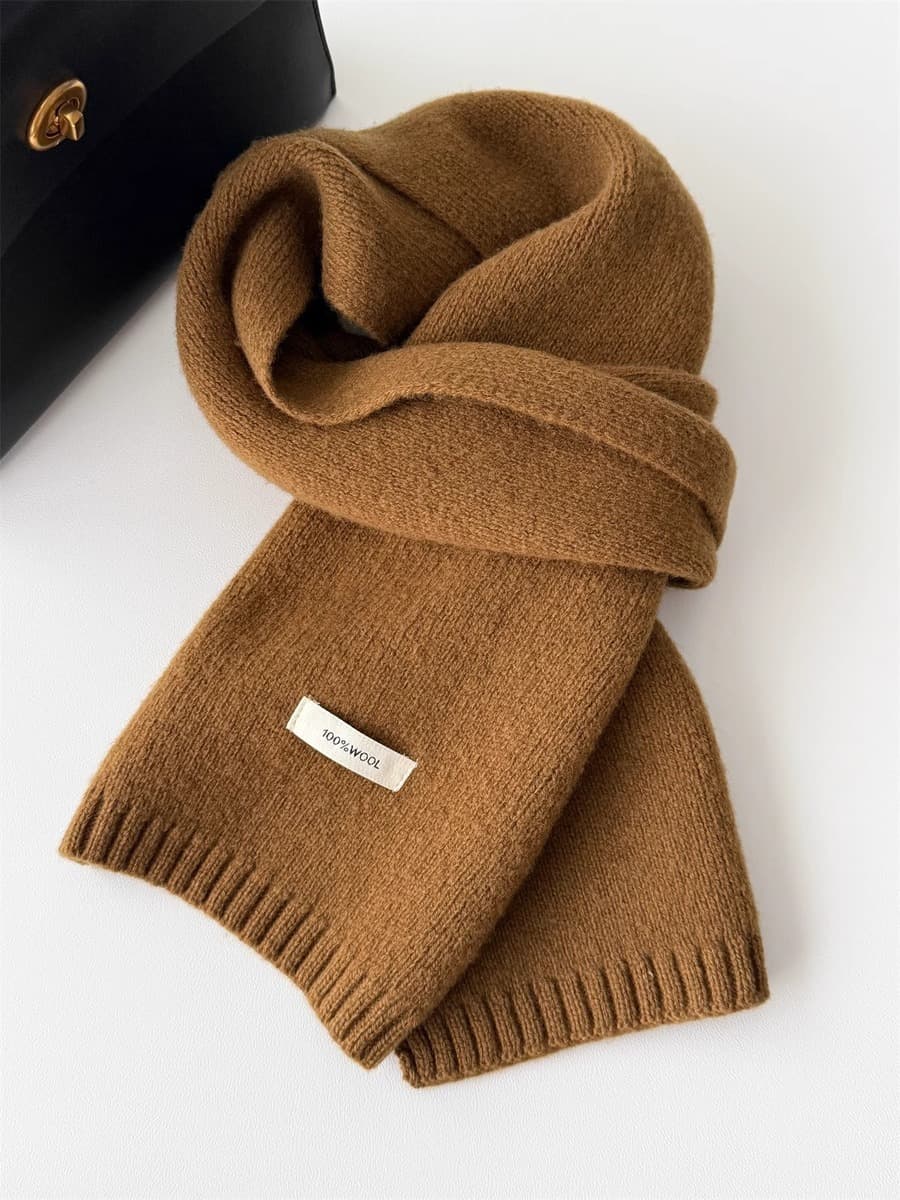 Корейский стиль, новый универсальный однотонный шарф из 100% чистой шерсти, женский осенне-зимний теплый вязаный шарф,...