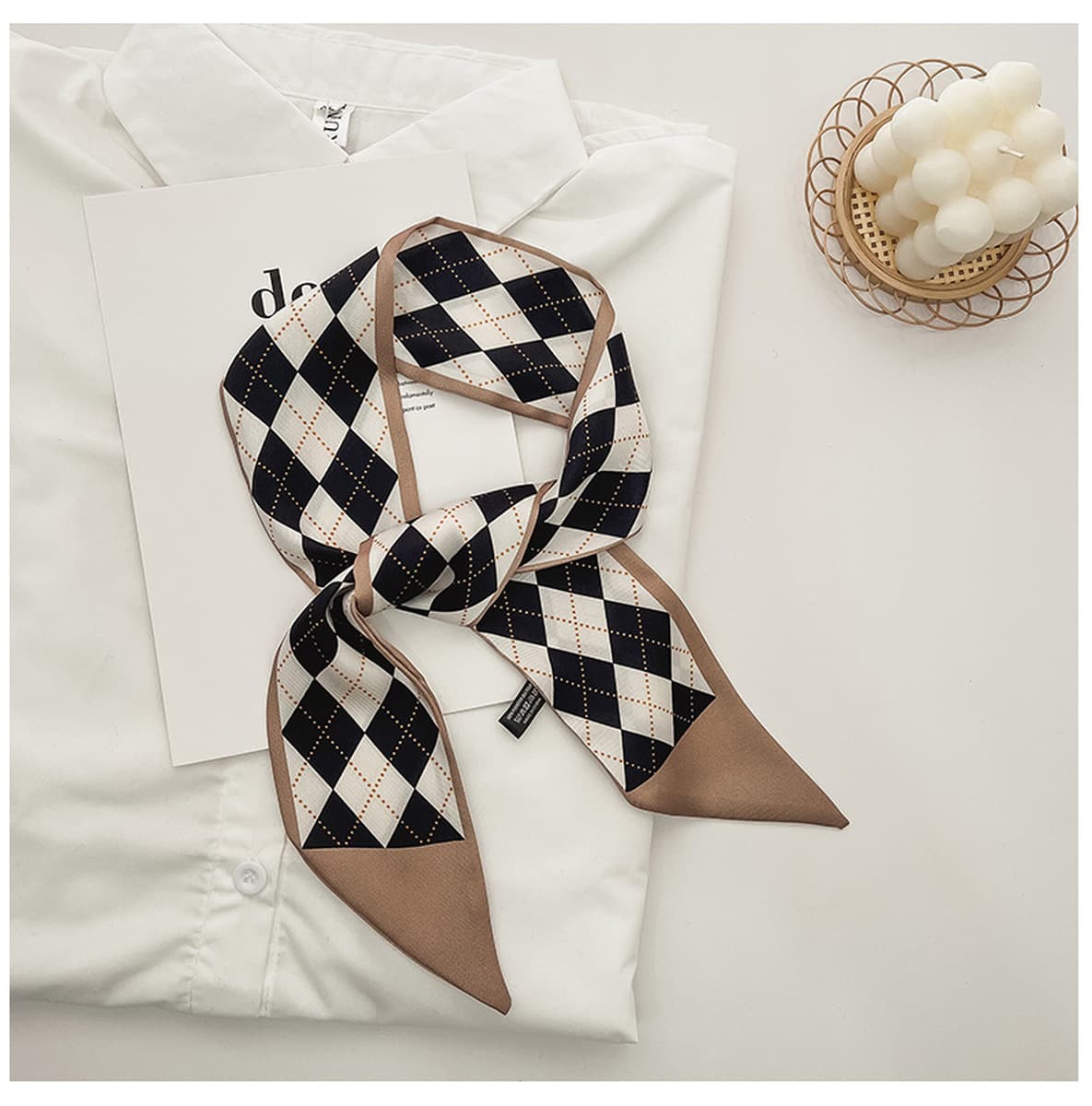 2024 новый шелковый шарф женщина элегантная корейская версия японского дикого принта декоративная лента для волос шарф с...