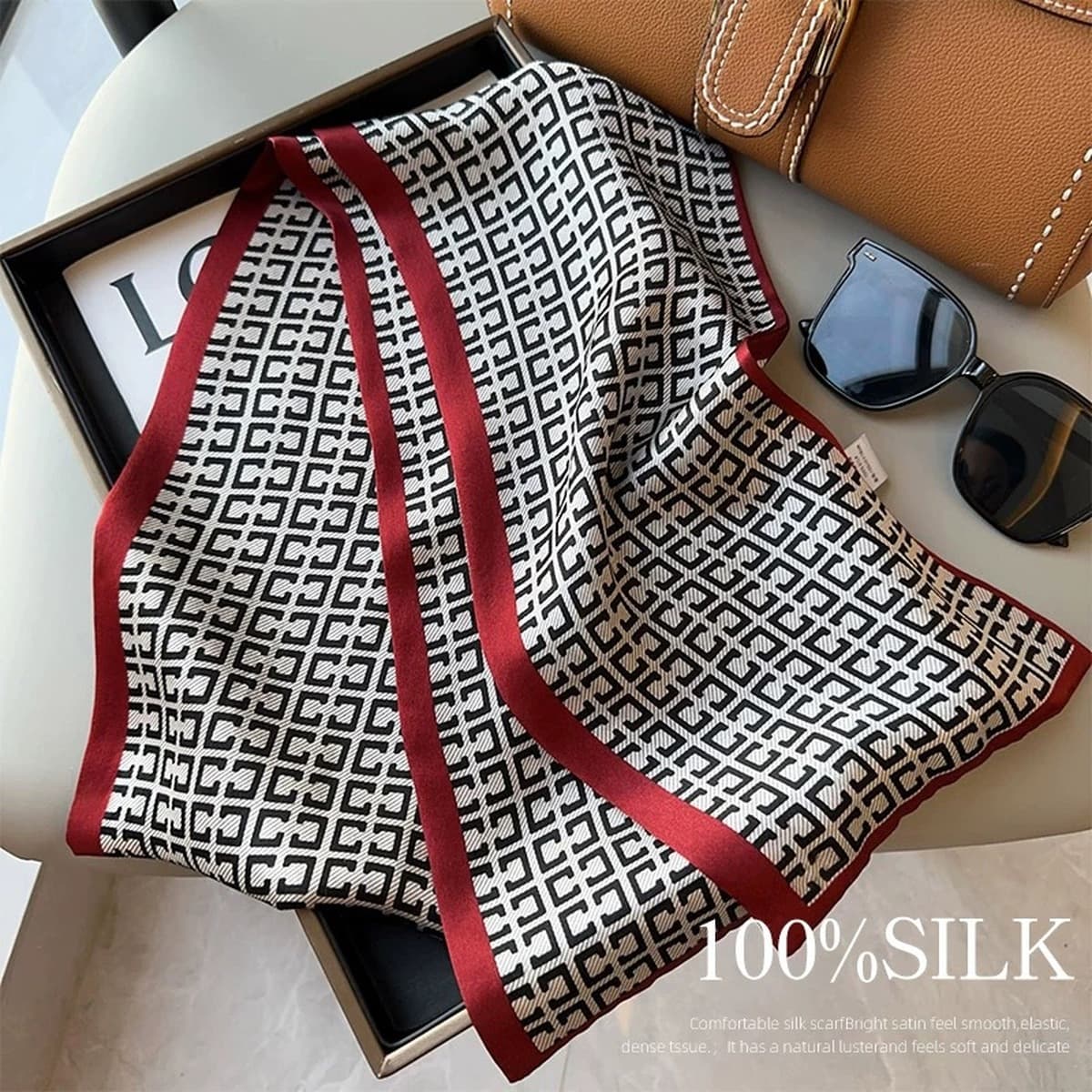 Синий клетчатый шелковый шарф из шелковицы, стильная весенне-осенняя мода, универсальный двухслойный шелковый шарф, длинный...