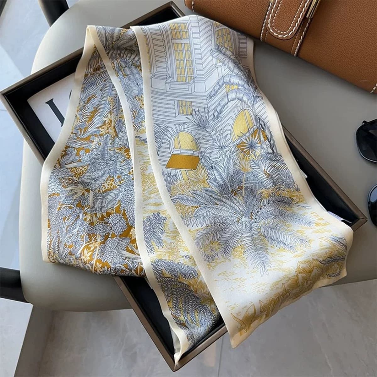 Синий клетчатый шелковый шарф из шелковицы, стильная весенне-осенняя мода, универсальный двухслойный шелковый шарф, длинный...