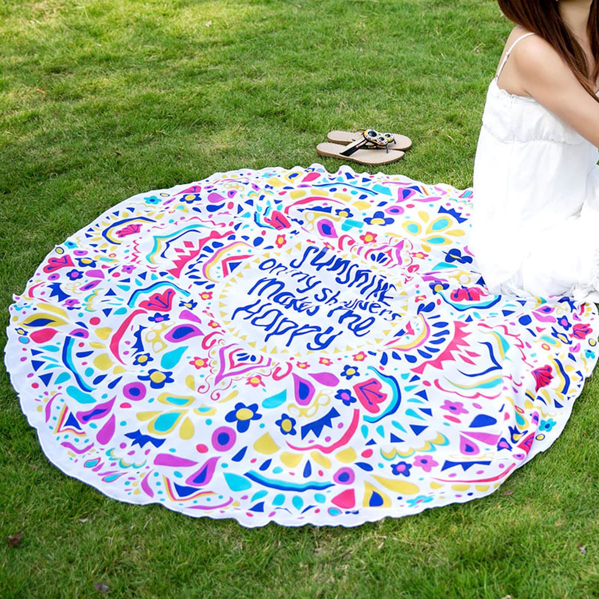 AliExpress Amazon Европейское и Американское Счастливое круглое пляжное полотенце с буквенным принтом шифоновое Шаль летнее...