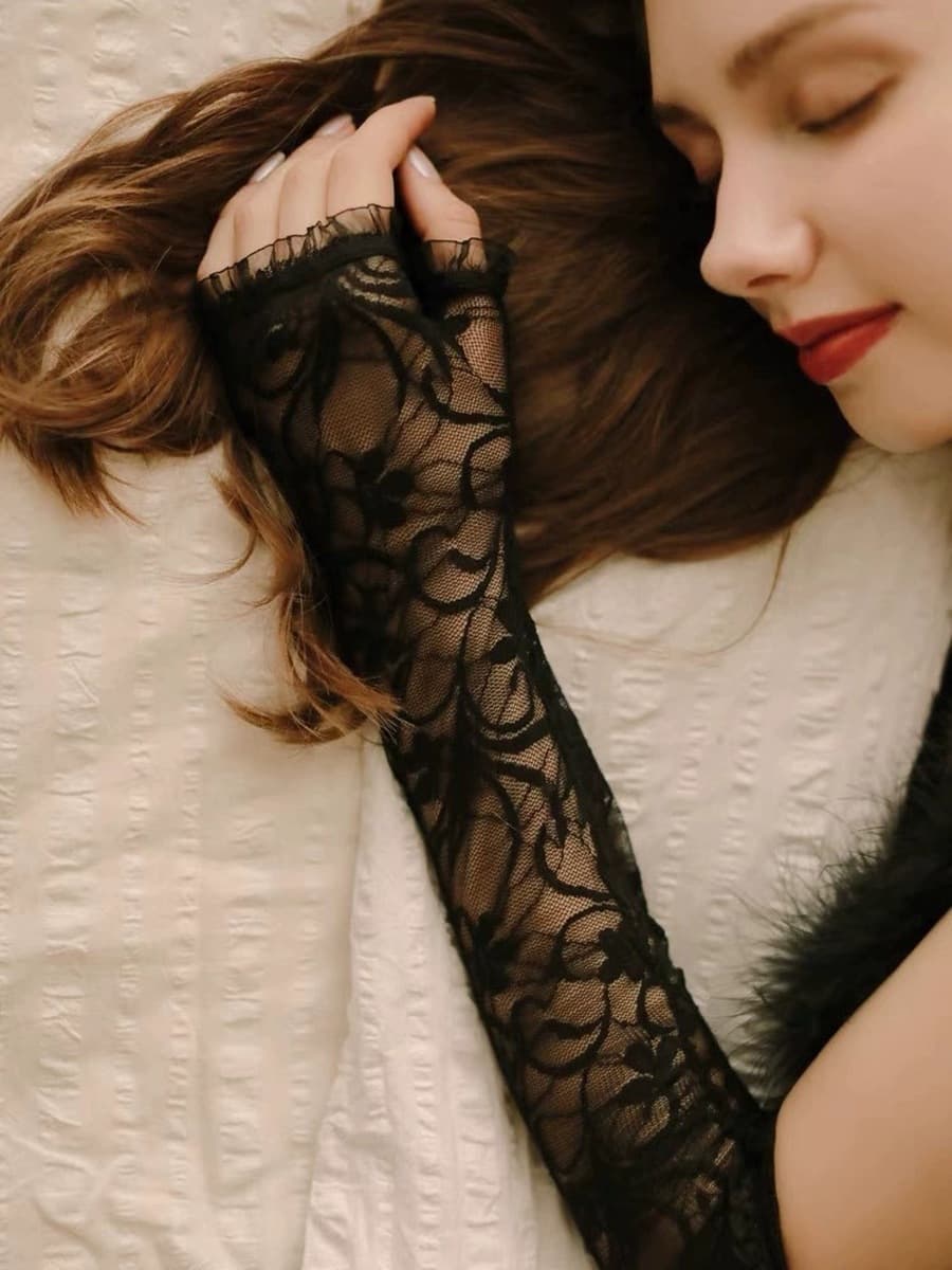 Французские ретро-перчатки из кружева, кружевной головной убор, сетчатые реквизиты для фотосессий, без пальцев, сексуальные,...