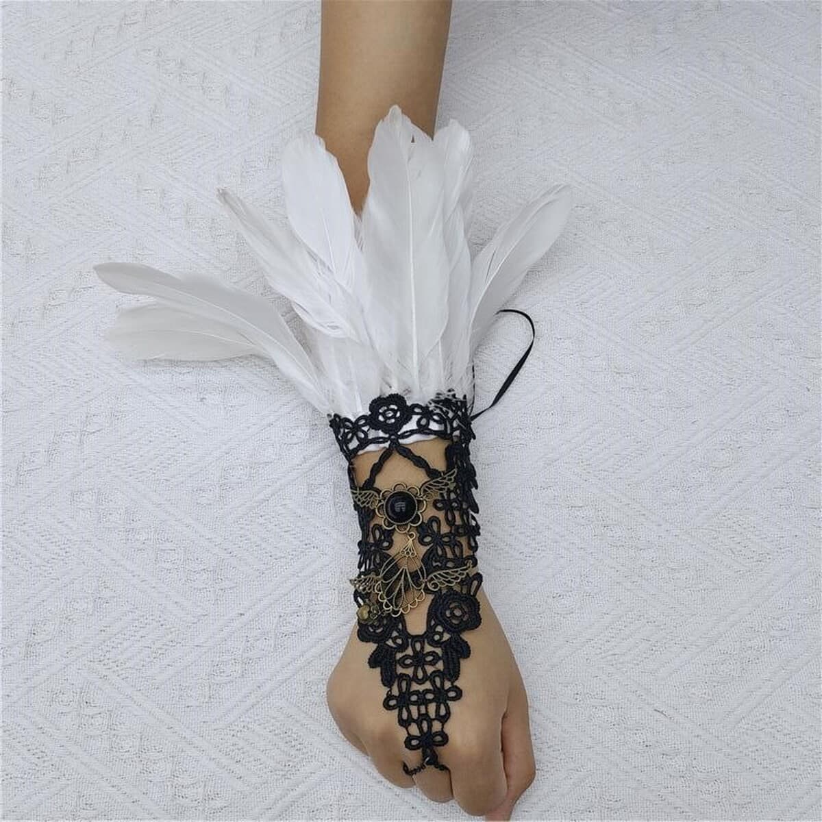 Амазонка Хэллоуин перья крючка перчатки готический стиль выпускной бал вышитый браслет вечеринка кружевные аксессуары...