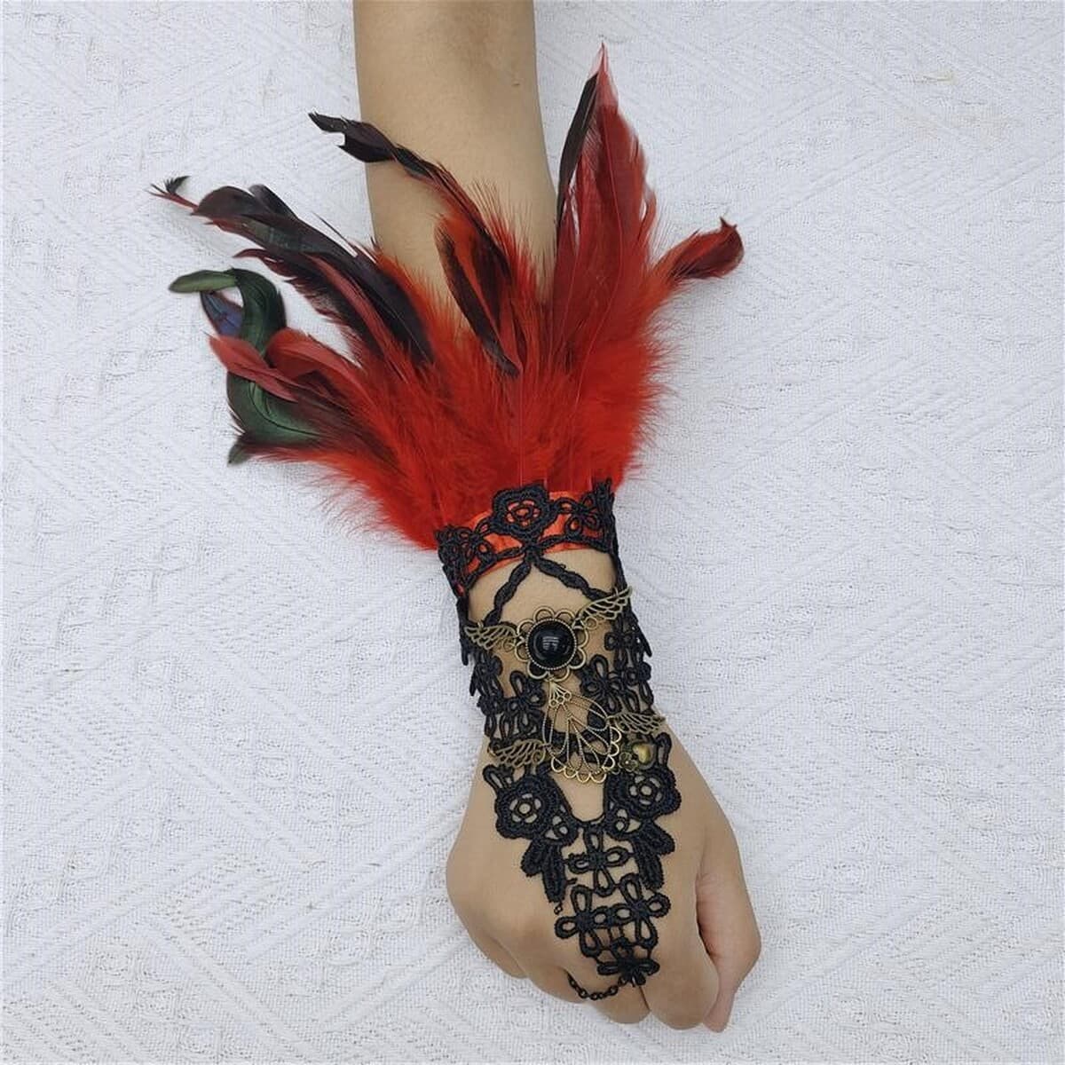 Амазонка Хэллоуин перья крючка перчатки готический стиль выпускной бал вышитый браслет вечеринка кружевные аксессуары...