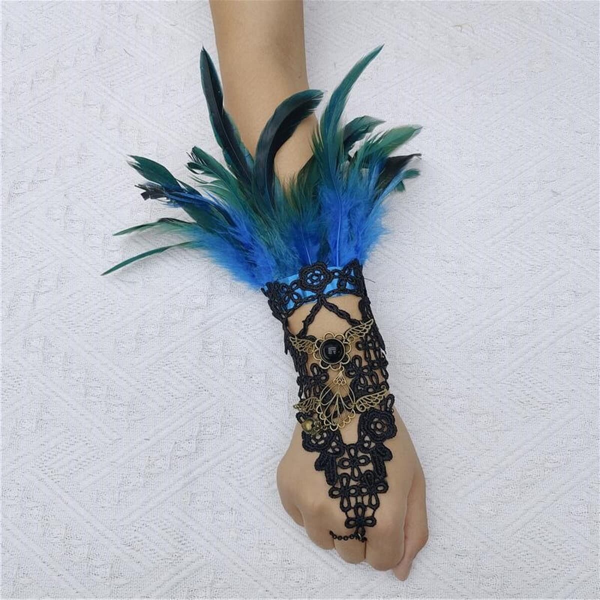 Амазонка Хэллоуин перья крючка перчатки готический стиль выпускной бал вышитый браслет вечеринка кружевные аксессуары...