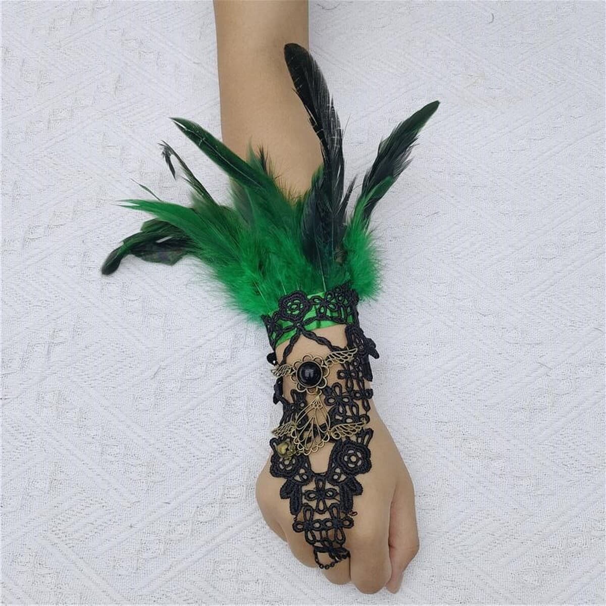 Амазонка Хэллоуин перья крючка перчатки готический стиль выпускной бал вышитый браслет вечеринка кружевные аксессуары...