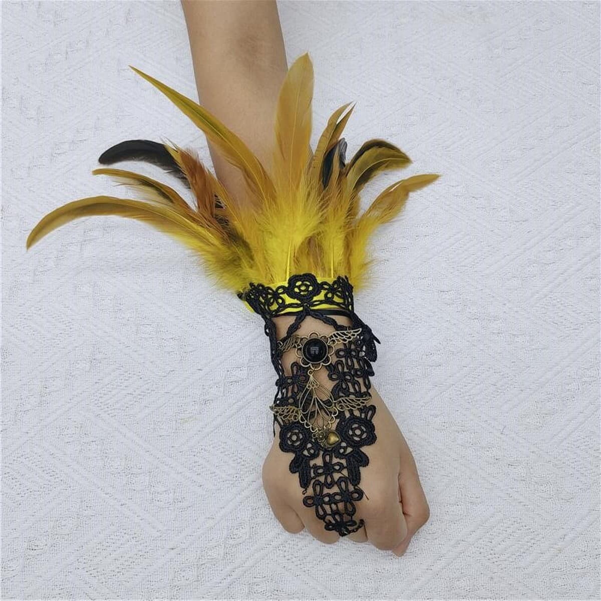 Амазонка Хэллоуин перья крючка перчатки готический стиль выпускной бал вышитый браслет вечеринка кружевные аксессуары...