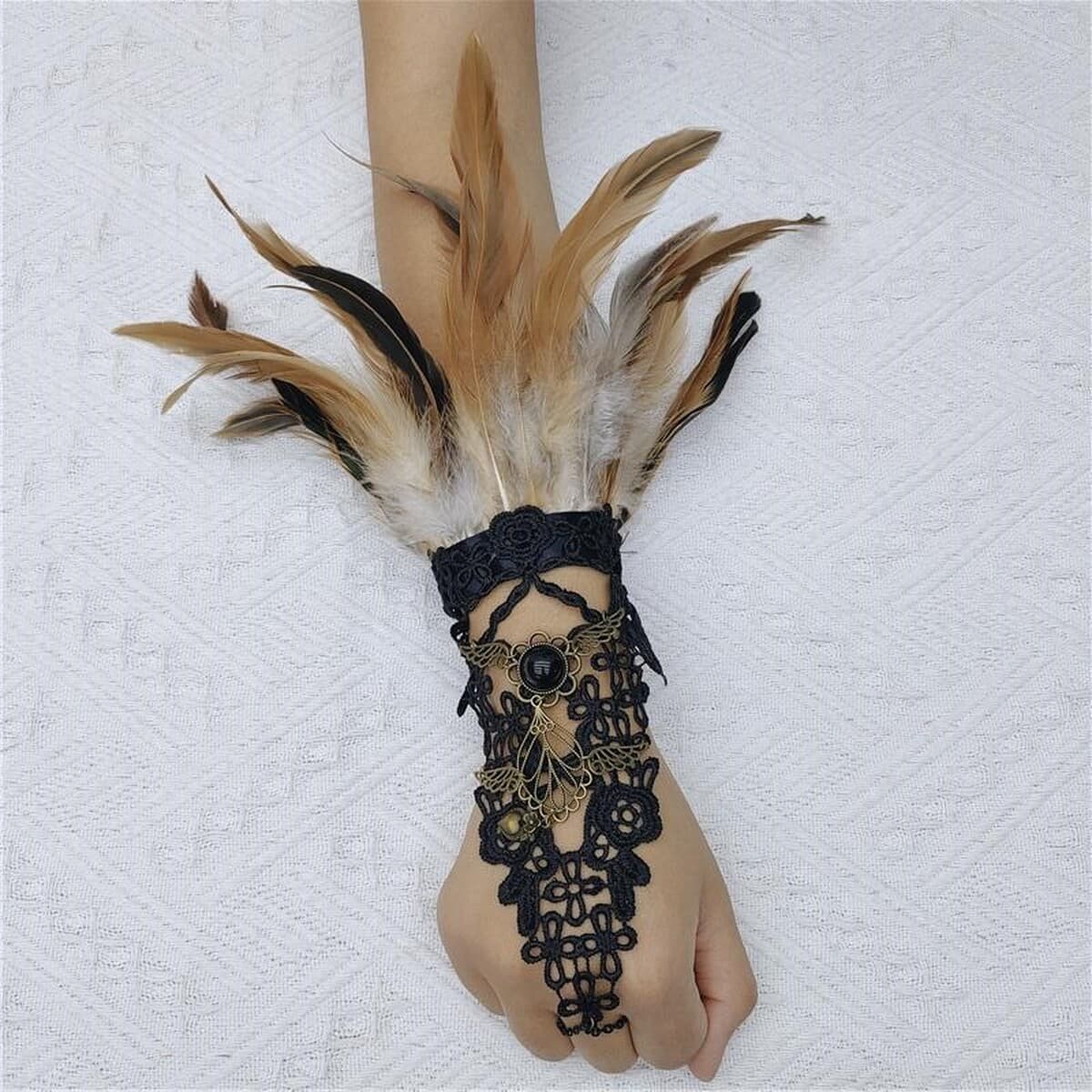 Амазонка Хэллоуин перья крючка перчатки готический стиль выпускной бал вышитый браслет вечеринка кружевные аксессуары...