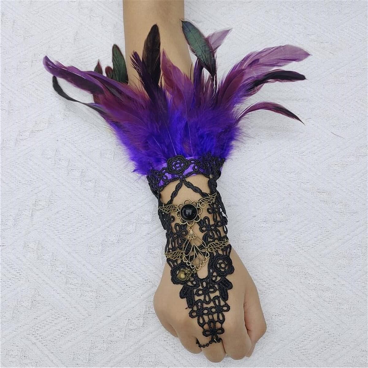 Амазонка Хэллоуин перья крючка перчатки готический стиль выпускной бал вышитый браслет вечеринка кружевные аксессуары...