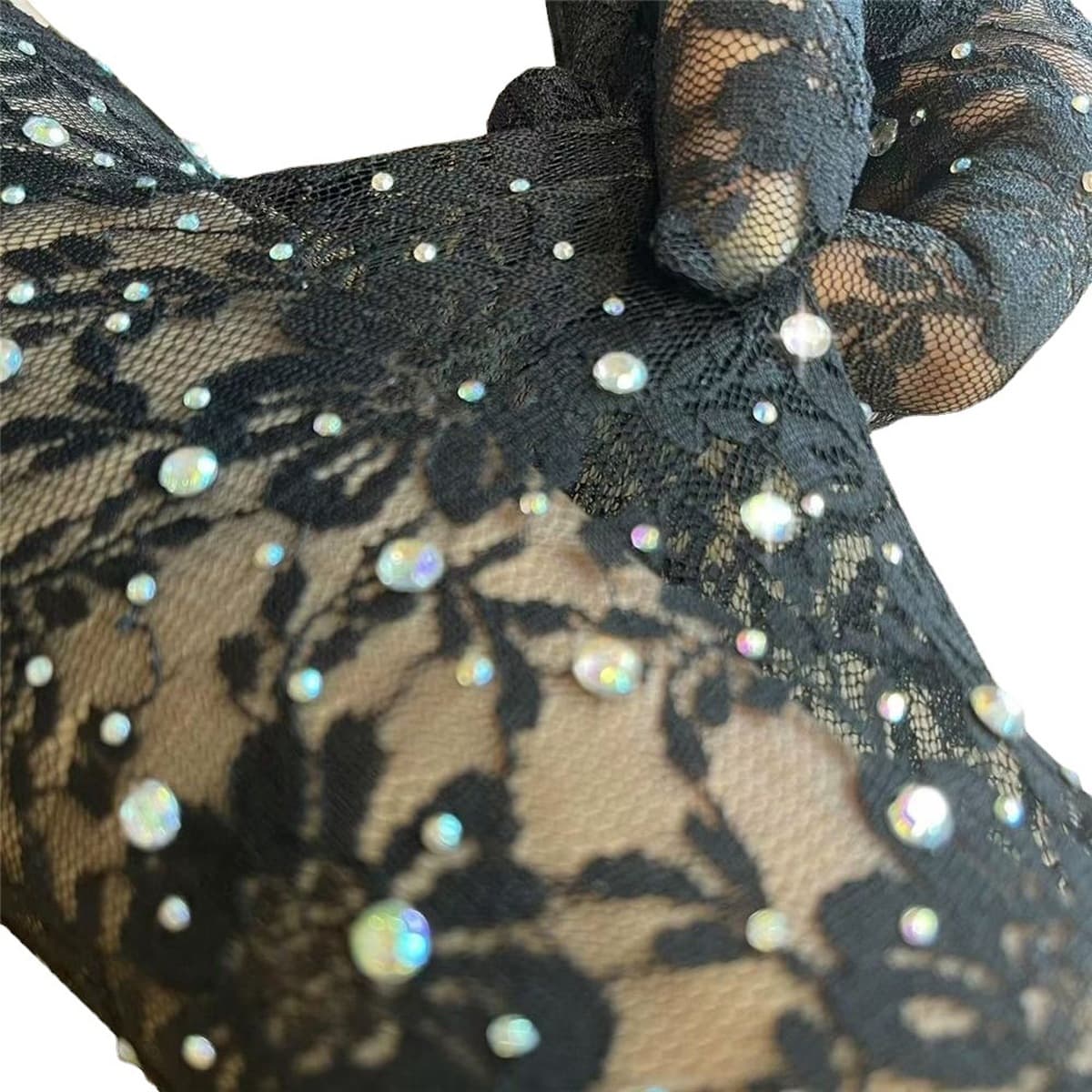 Кружевные сексуальные перчатки средней длины со стразами, женское черное платье, сценическое представление, фотография,...