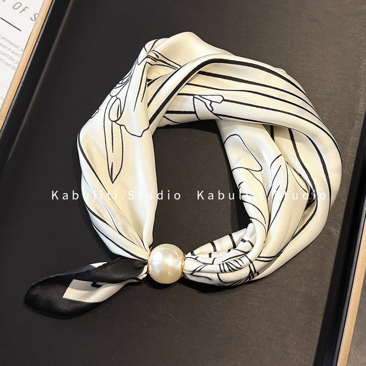 Белое жемчужное ожерелье с магнитной пряжкой, узкий длинный шелковый шарф для ушей, женский шарф на шею с рубашкой, тонкий...