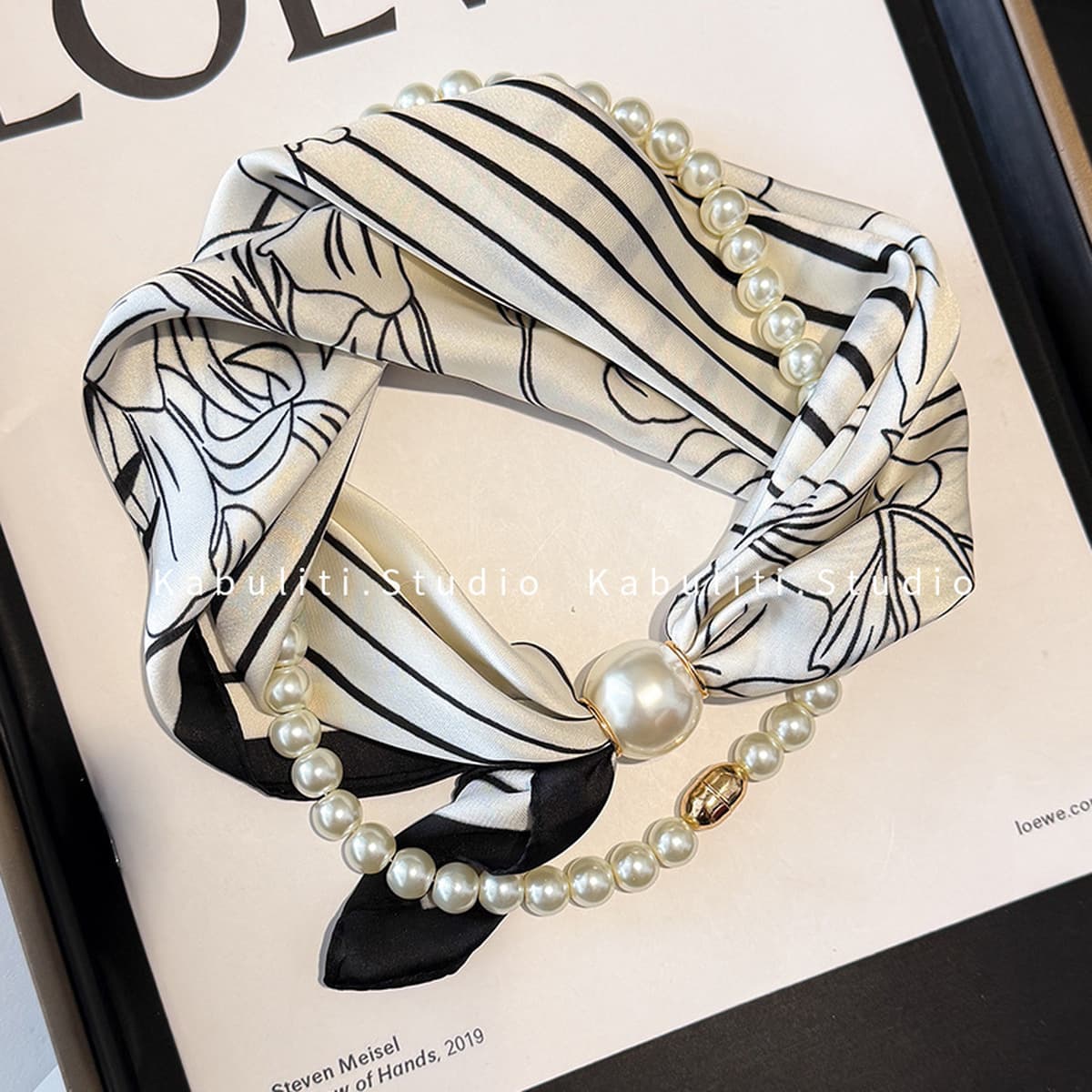 Белое жемчужное ожерелье с магнитной пряжкой, узкий длинный шелковый шарф для ушей, женский шарф на шею с рубашкой, тонкий...