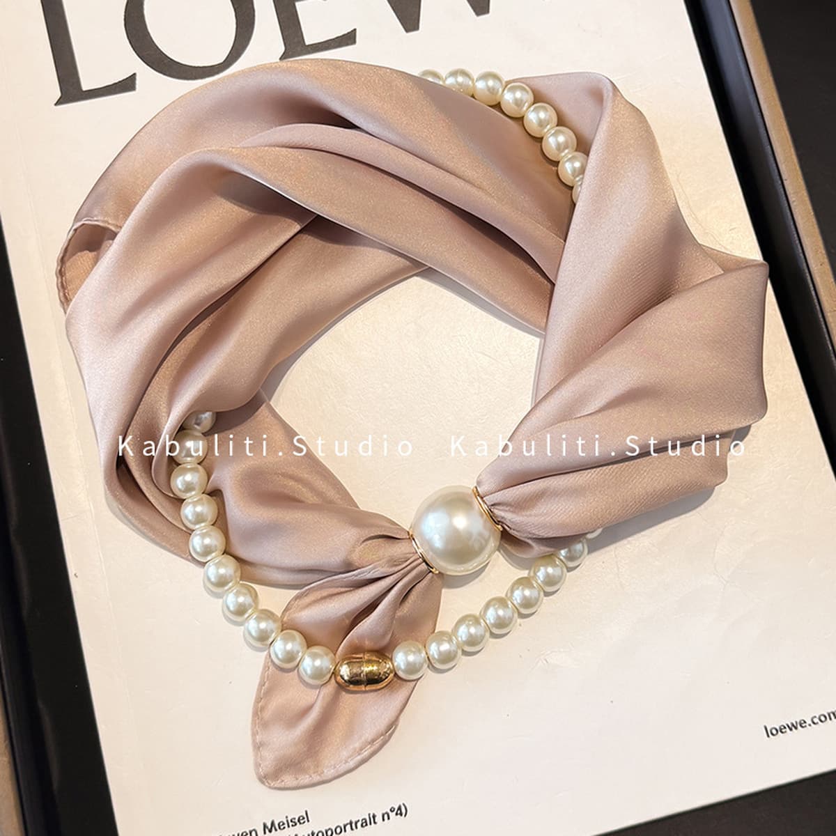 Белое жемчужное ожерелье с магнитной пряжкой, узкий длинный шелковый шарф для ушей, женский шарф на шею с рубашкой, тонкий...