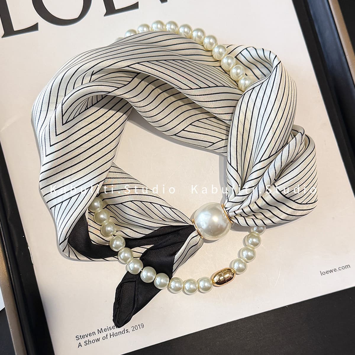 Белое жемчужное ожерелье с магнитной пряжкой, узкий длинный шелковый шарф для ушей, женский шарф на шею с рубашкой, тонкий...