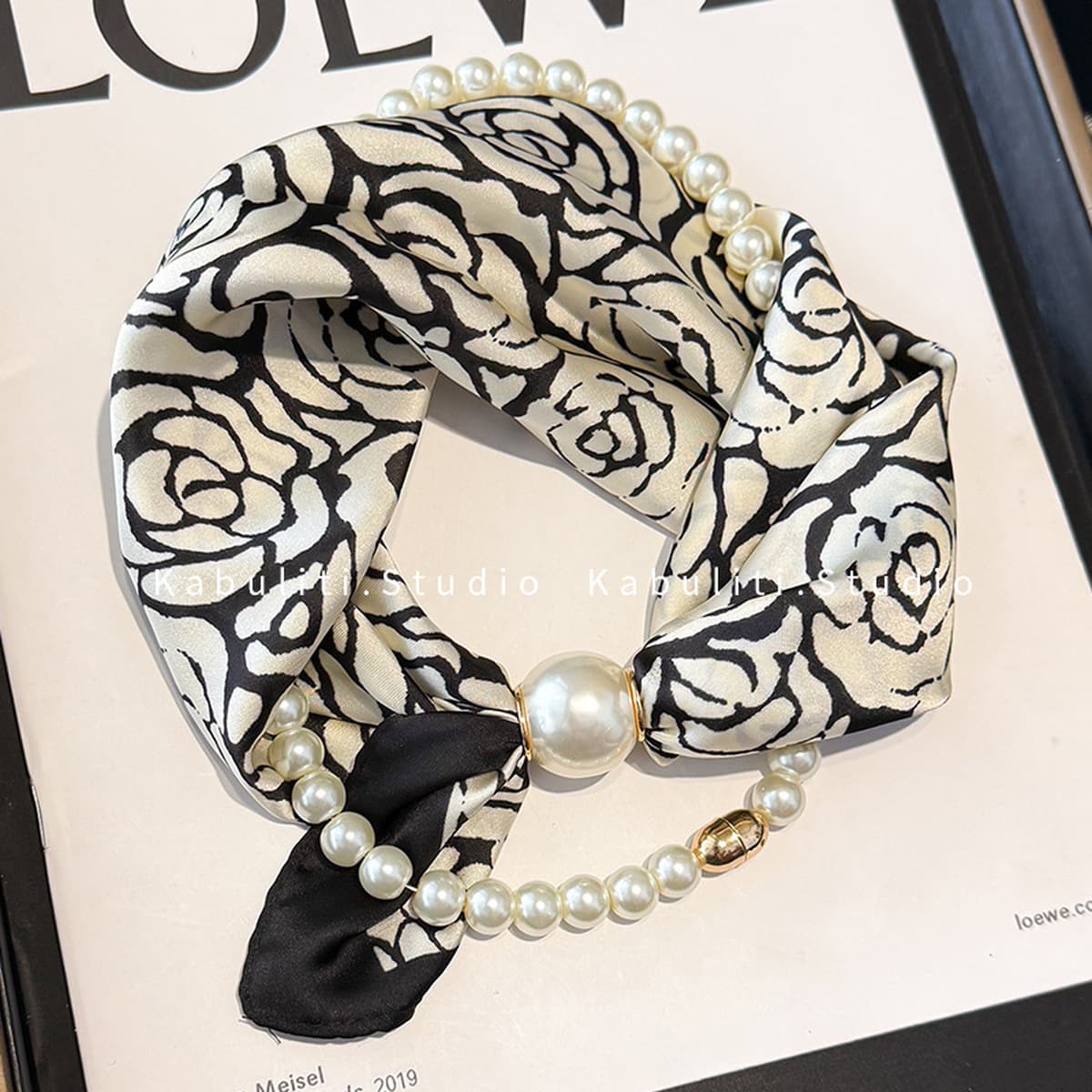 Белое жемчужное ожерелье с магнитной пряжкой, узкий длинный шелковый шарф для ушей, женский шарф на шею с рубашкой, тонкий...